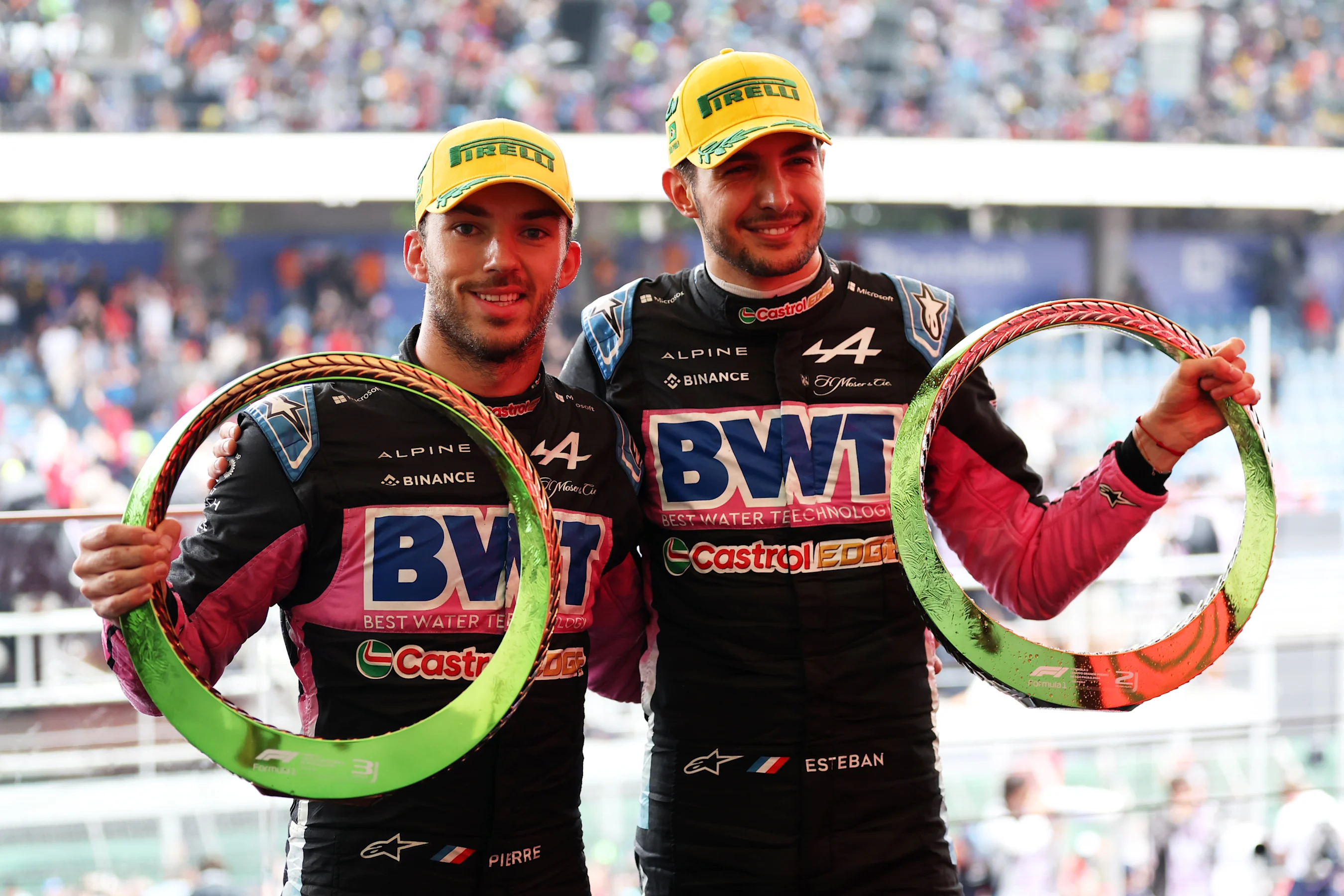 SAO PAULO, BRAZIL - NOVEMBER 03: Second placed Esteban Ocon of France and Alpine F1 and Third