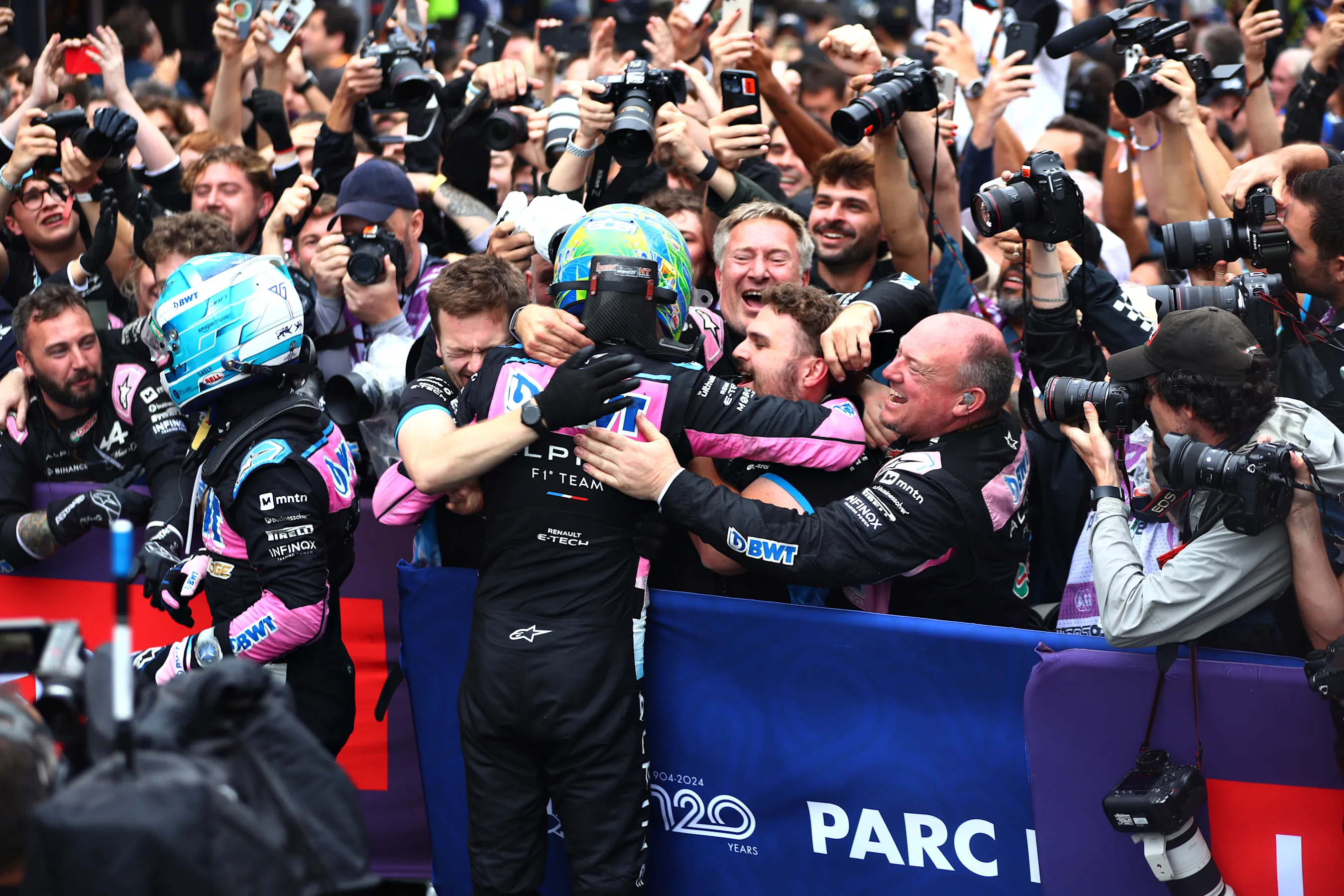 SAO PAULO, BRAZIL - NOVEMBER 03: Second placed Esteban Ocon of France and Alpine F1 and Third