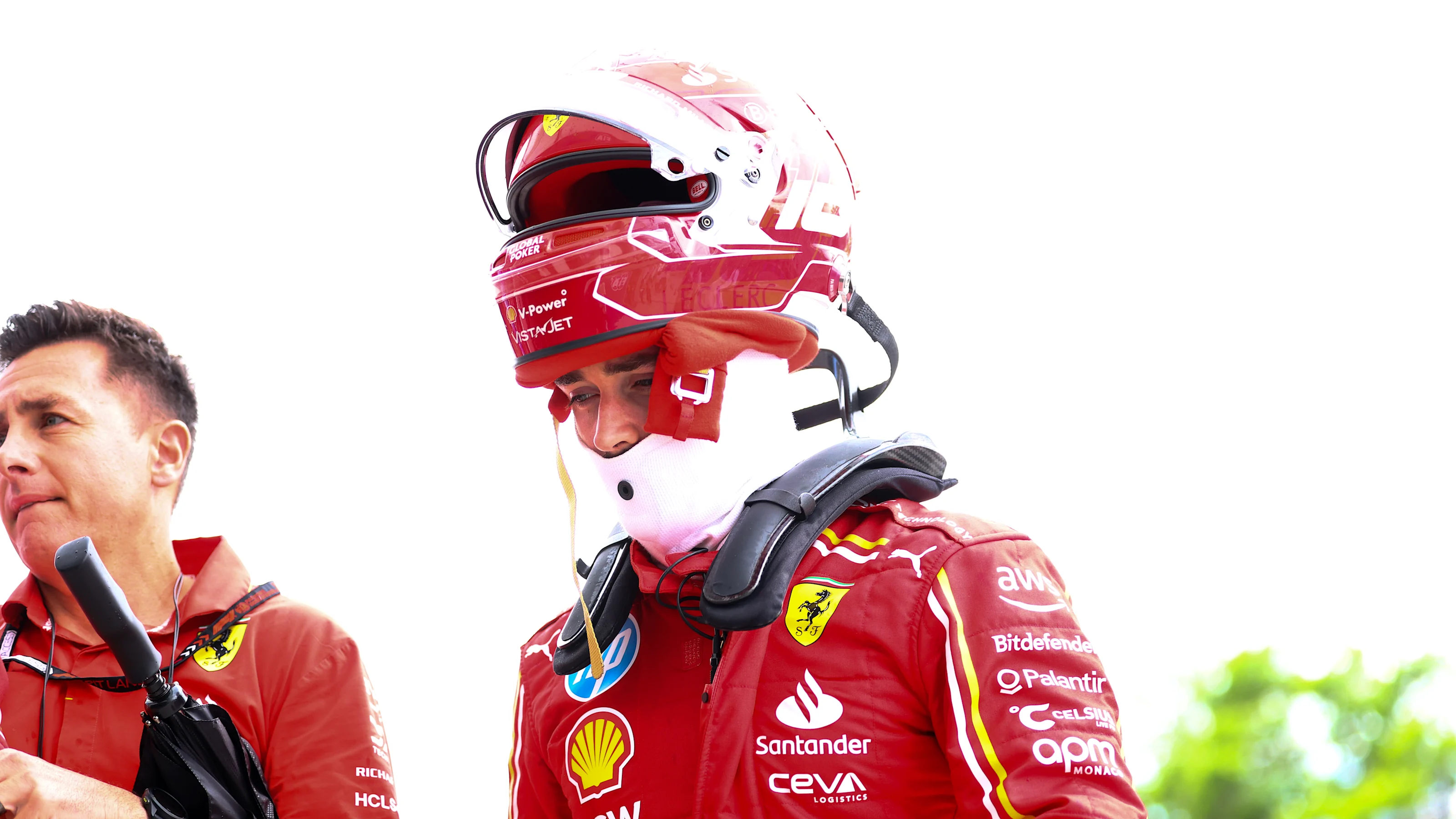 MONTREAL, QUEBEC - JUNE 08: 11th placed qualifier Charles Leclerc of Monaco and Ferrari walks in