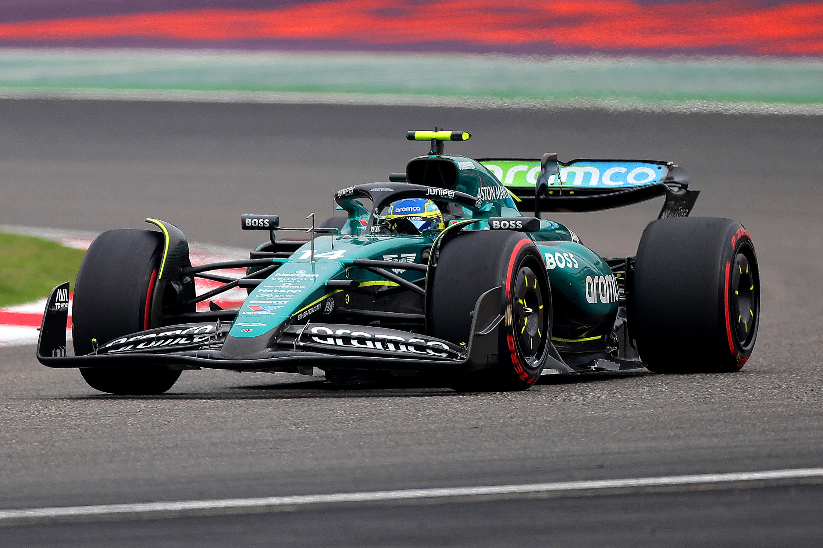 SHANGHAI, CHINA - APRIL 21: Fernando Alonso of Spain driving the (14) Aston Martin AMR24 Mercedes