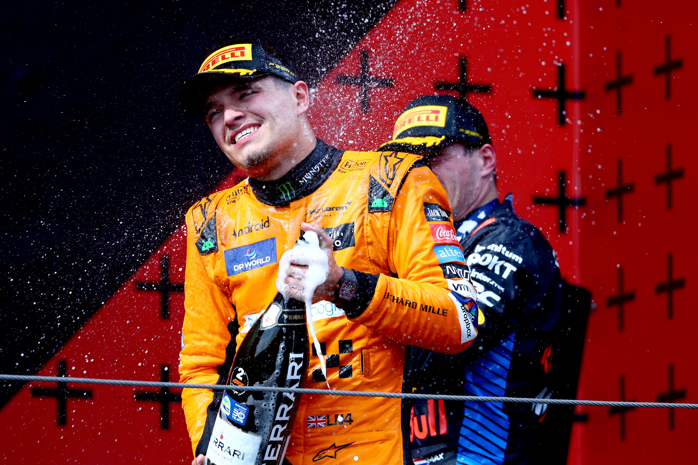 IMOLA, ITALY - MAY 19: Second placed Lando Norris of Great Britain and McLaren celebrates on the