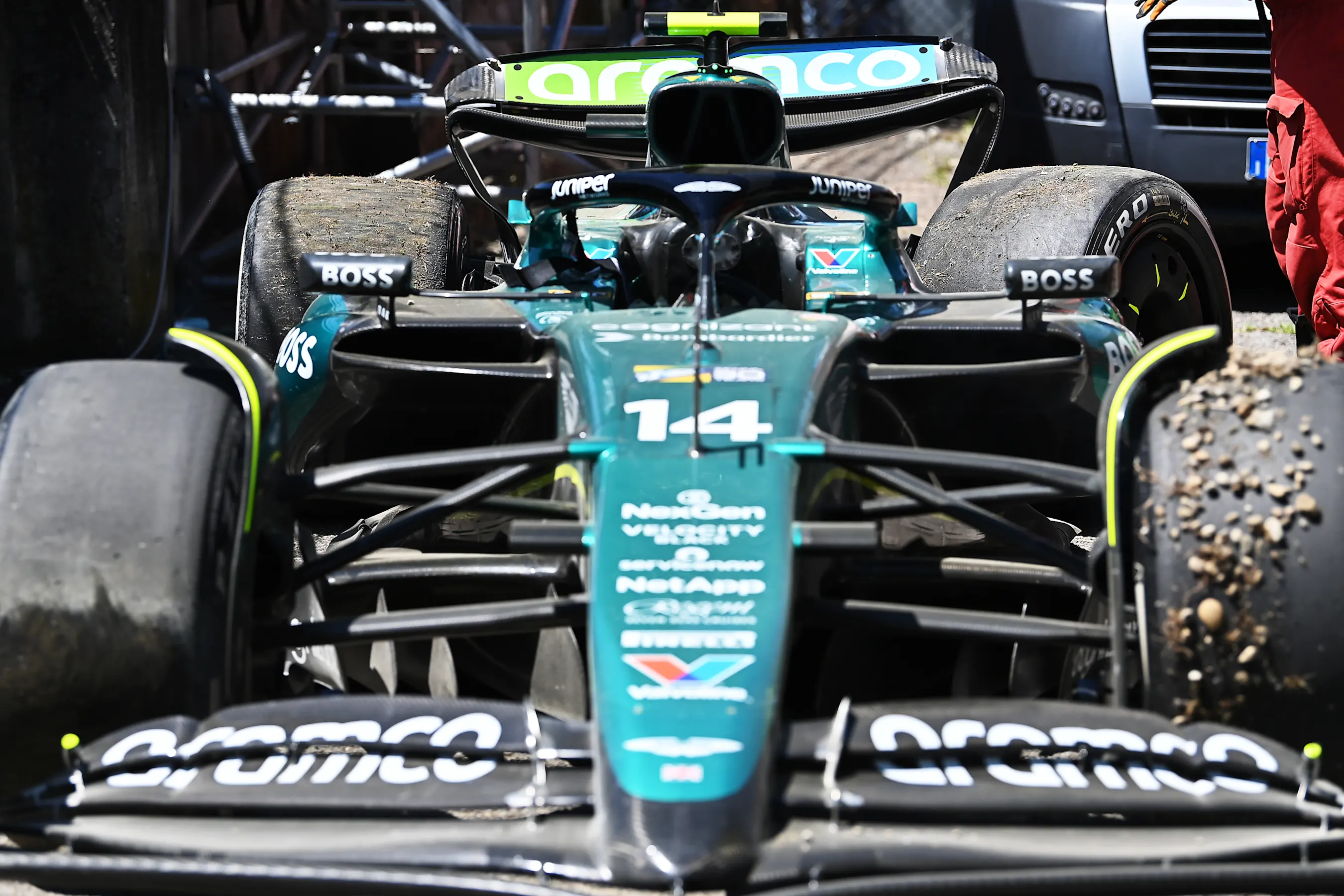 IMOLA, ITALY - MAY 18: A detail view of the car of Fernando Alonso of Spain and Aston Martin F1