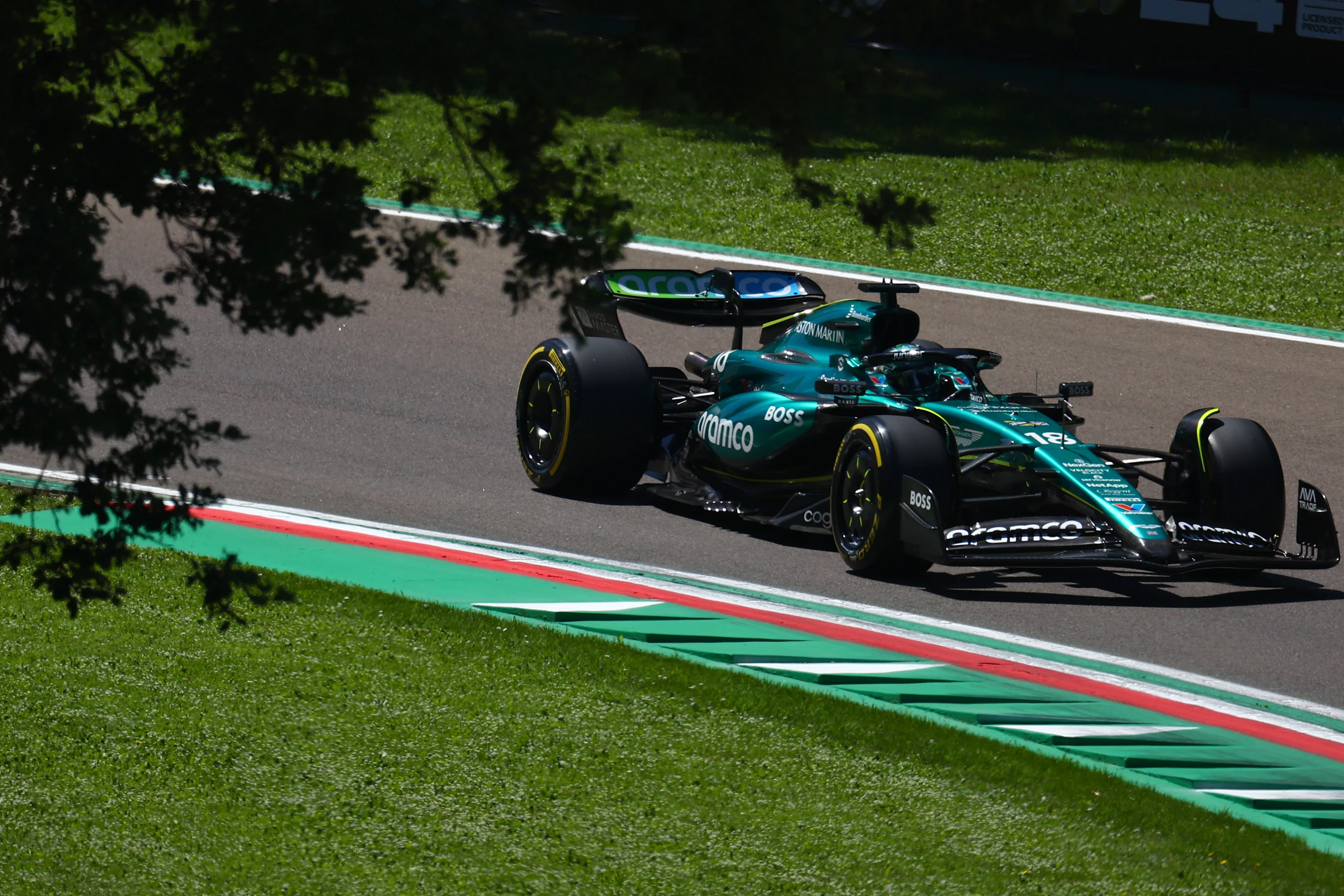 IMOLA, ITALY - MAY 18: Lance Stroll of Canada driving the (18) Aston Martin AMR24 Mercedes on track