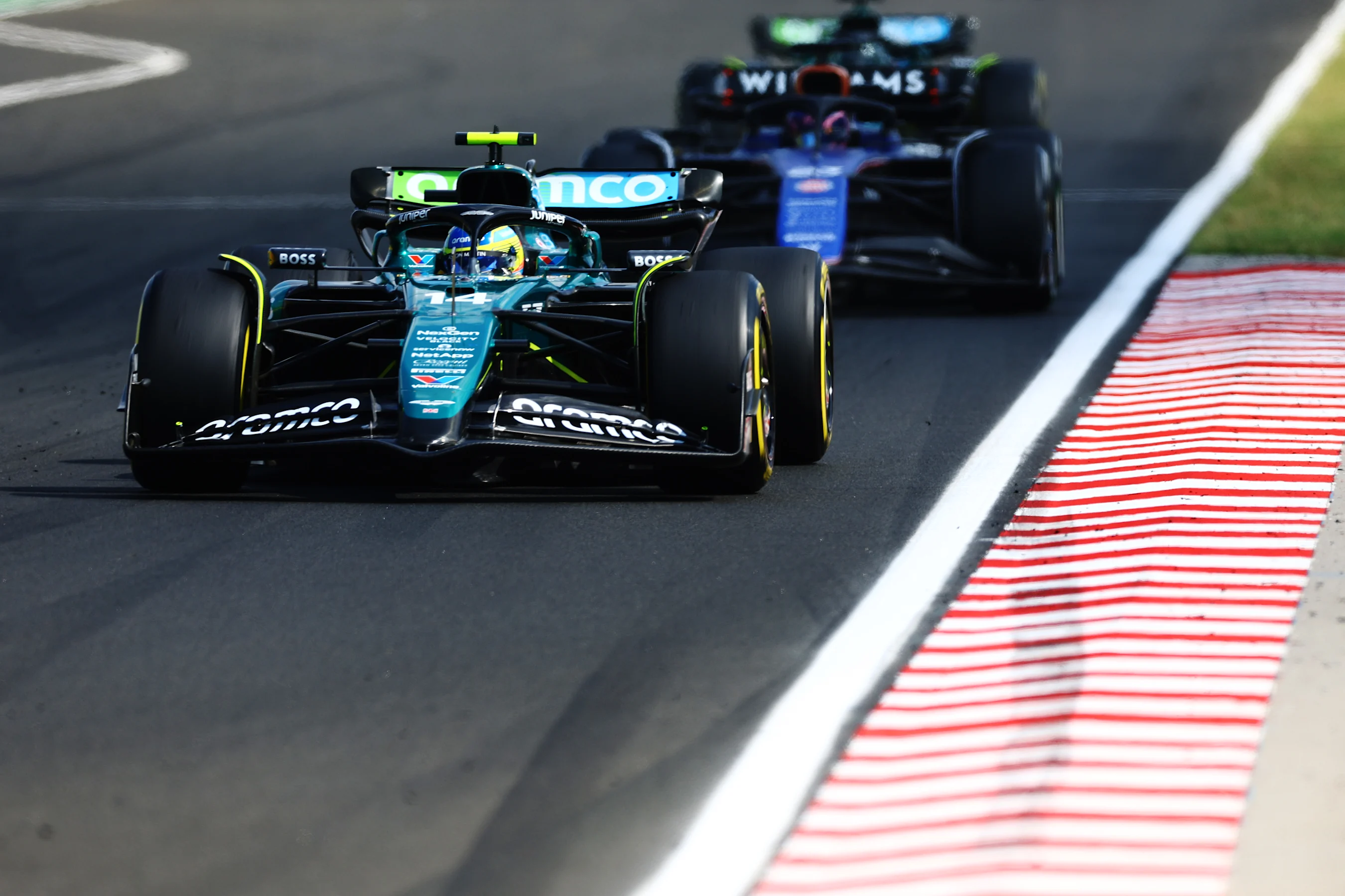 BUDAPEST, HUNGARY - JULY 21: Fernando Alonso of Spain driving the (14) Aston Martin AMR24 Mercedes