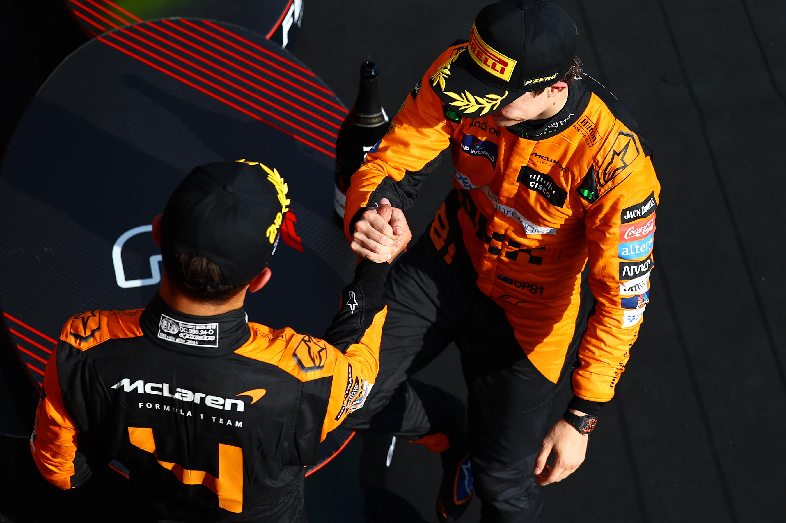 BUDAPEST, HUNGARY - JULY 21: Race winner Oscar Piastri of Australia and McLaren and Second placed