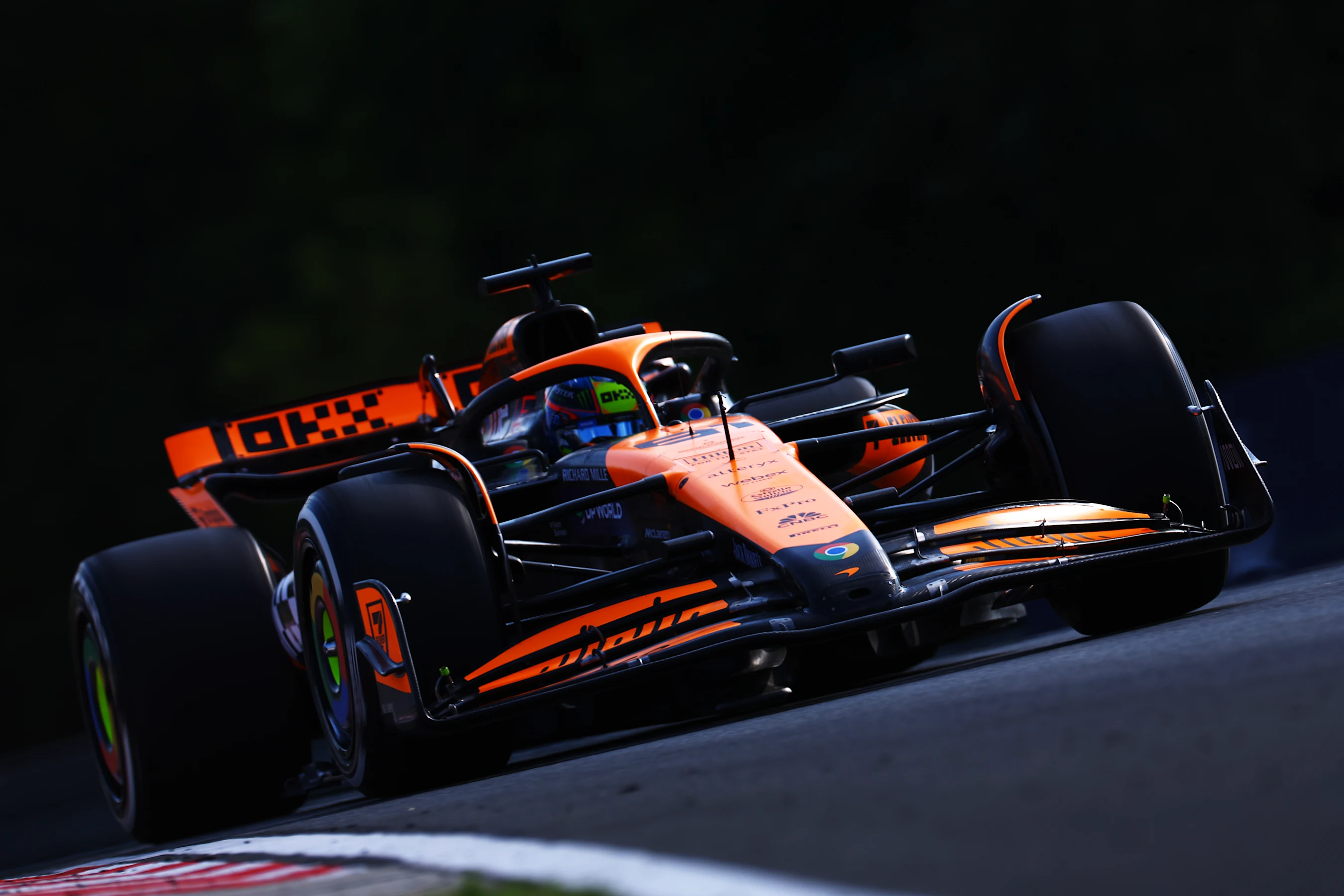 BUDAPEST, HUNGARY - JULY 19: Oscar Piastri of Australia driving the (81) McLaren MCL38 Mercedes on