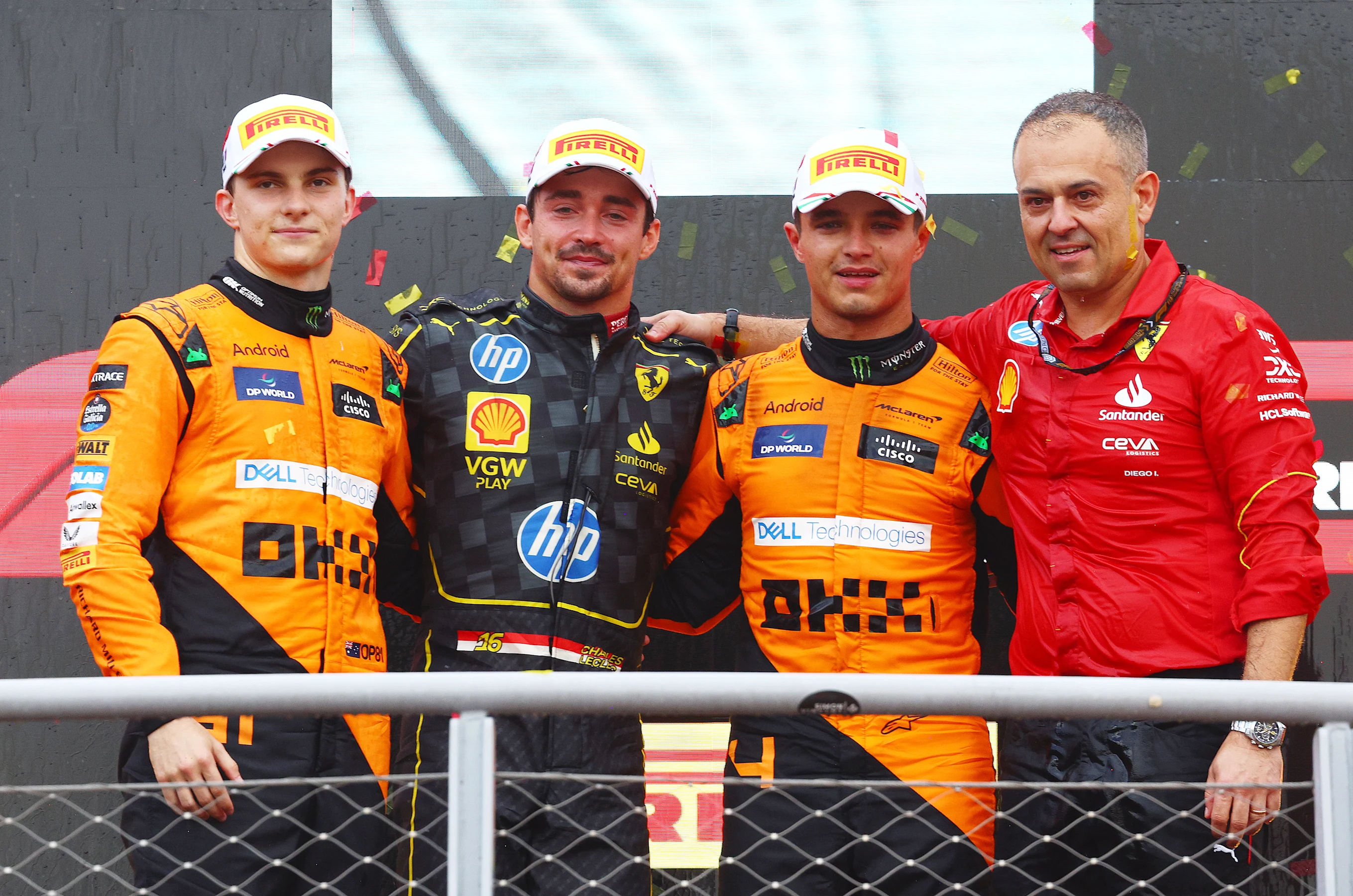 MONZA, ITALY - SEPTEMBER 01: Race winner Charles Leclerc of Monaco and Ferrari, with Second placed