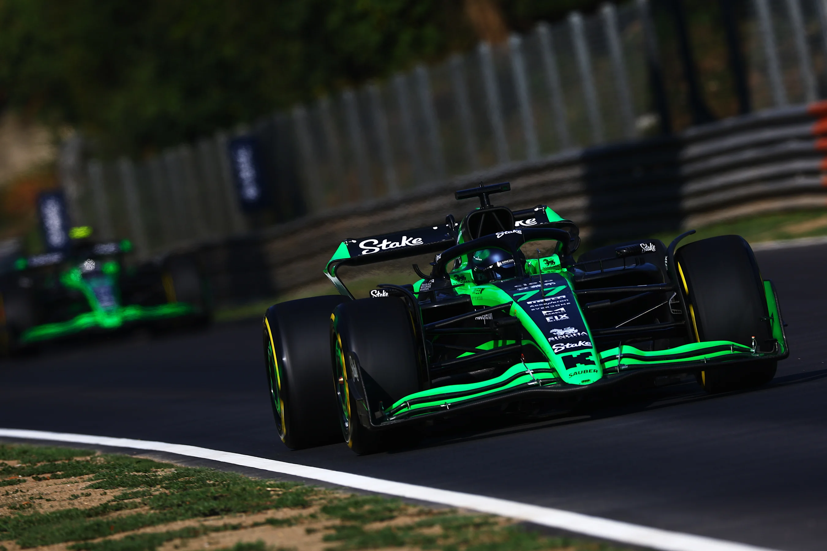 MONZA, ITALY - AUGUST 30: Valtteri Bottas of Finland driving the (77) Kick Sauber C44 Ferrari leads