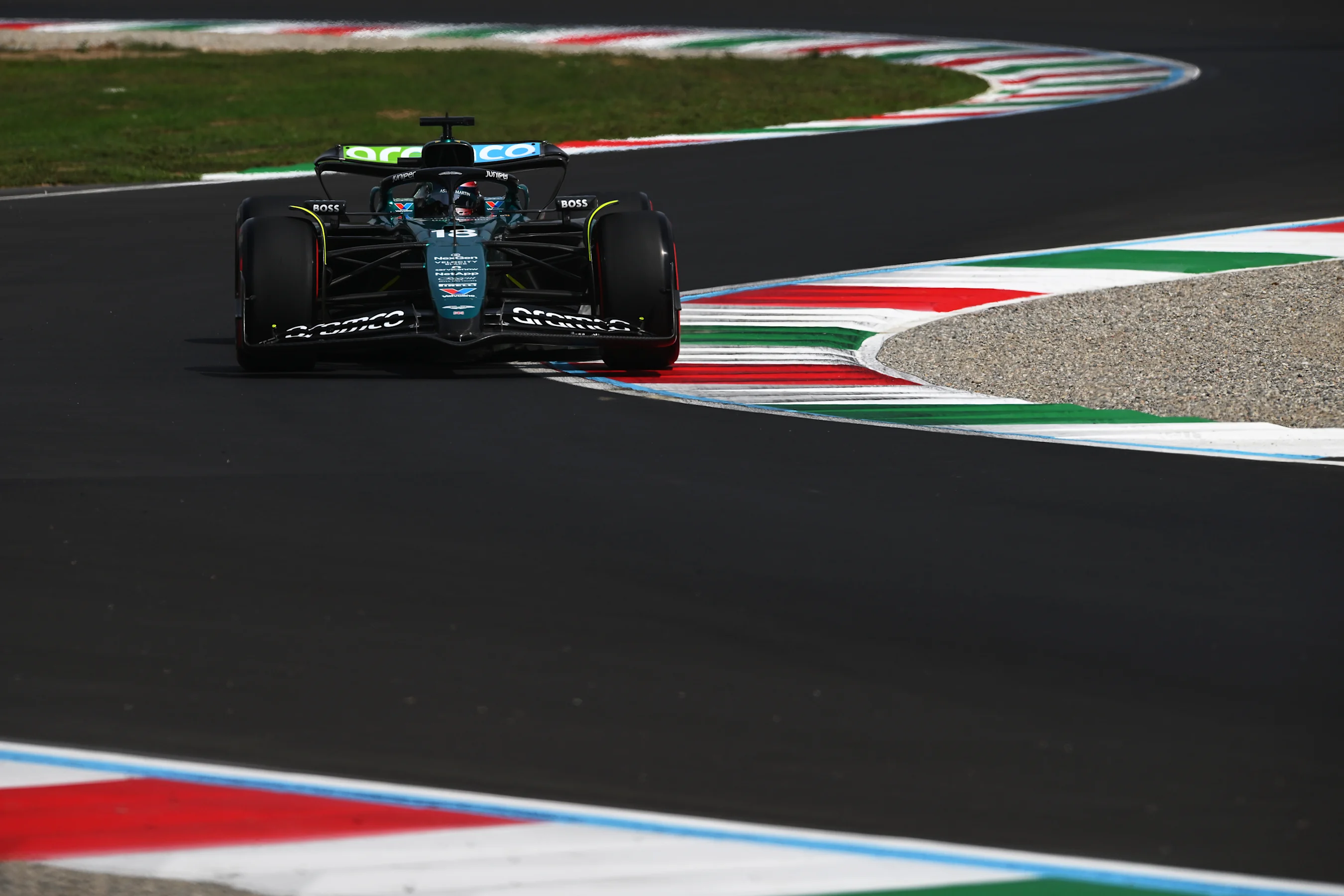 MONZA, ITALY - AUGUST 31: Lance Stroll of Canada driving the (18) Aston Martin AMR24 Mercedes on