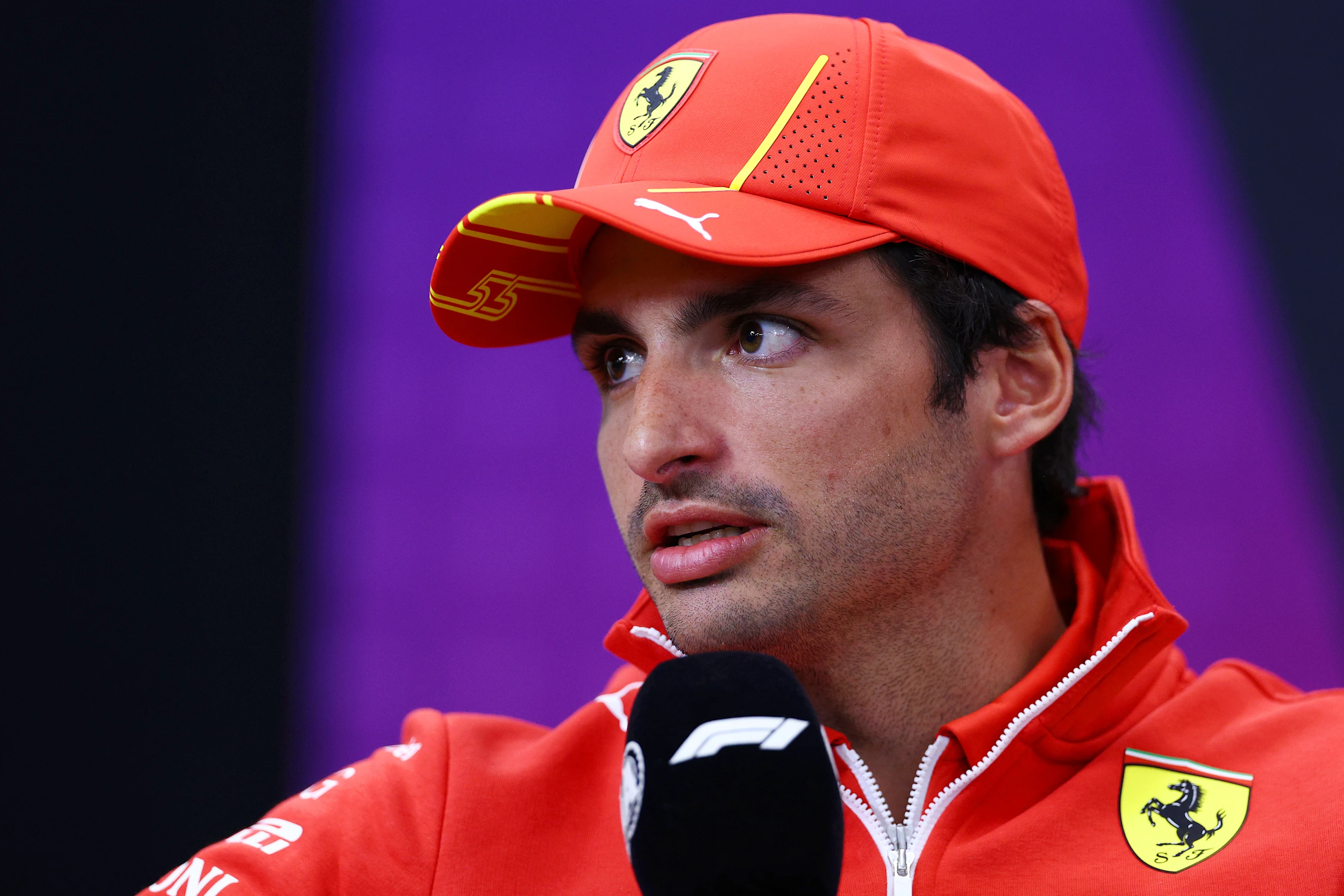 SUZUKA, JAPAN - APRIL 04: Carlos Sainz of Spain and Ferrari attends the Drivers Press Conference