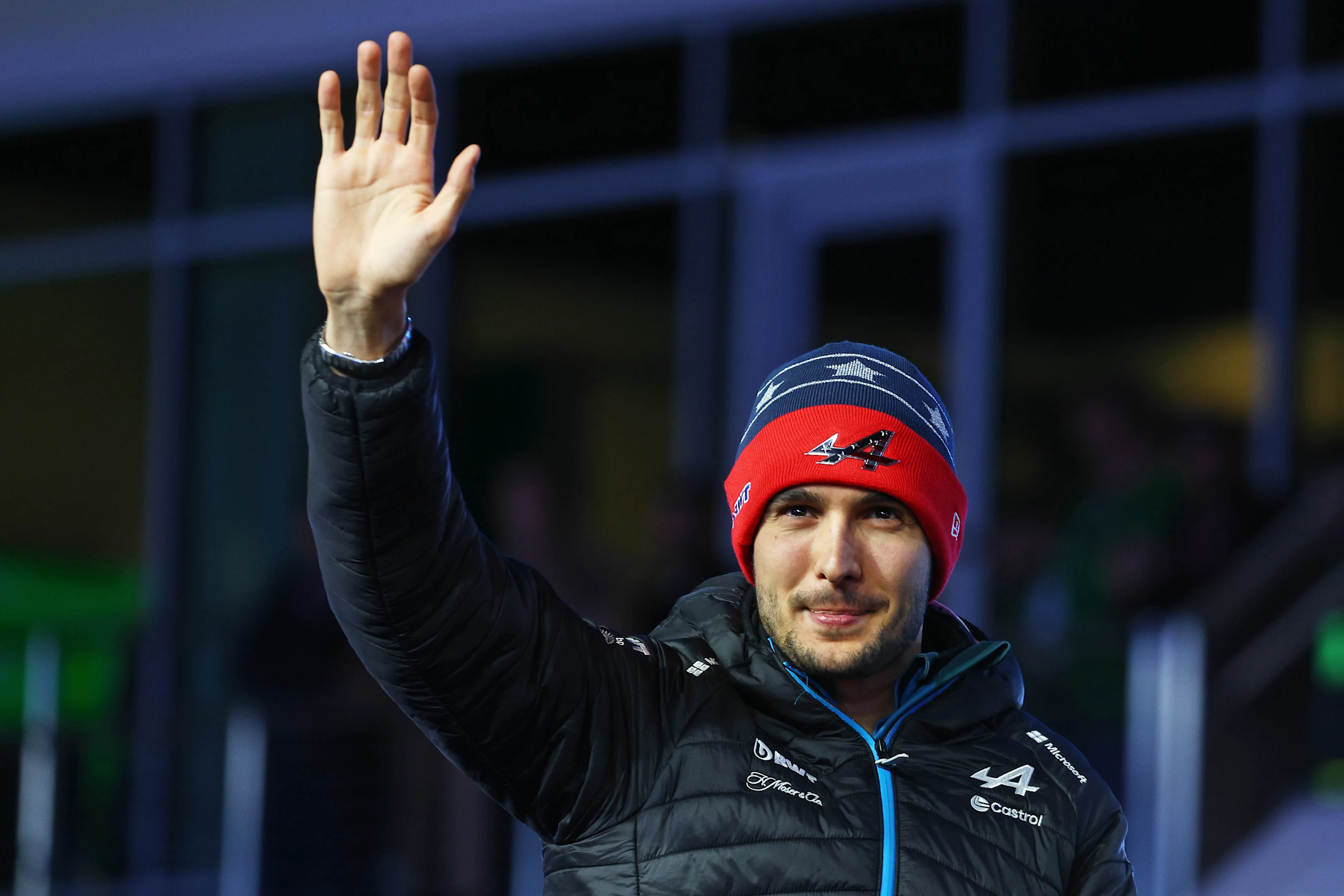 LAS VEGAS, NEVADA - NOVEMBER 23: Esteban Ocon of France and Alpine F1 waves to the crowd on the