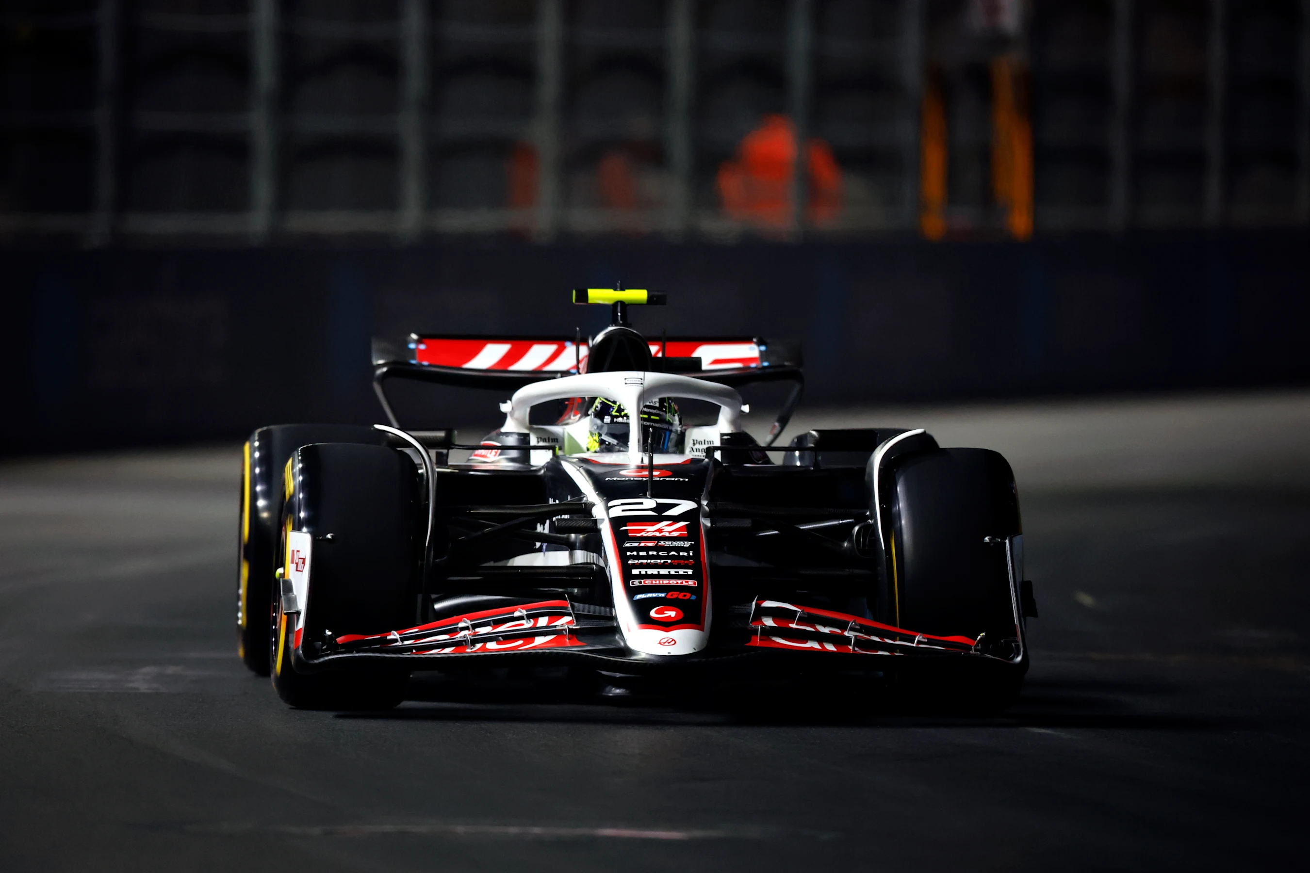 LAS VEGAS, NEVADA - NOVEMBER 21: Nico Hulkenberg of Germany driving the (27) Haas F1 VF-24 Ferrari
