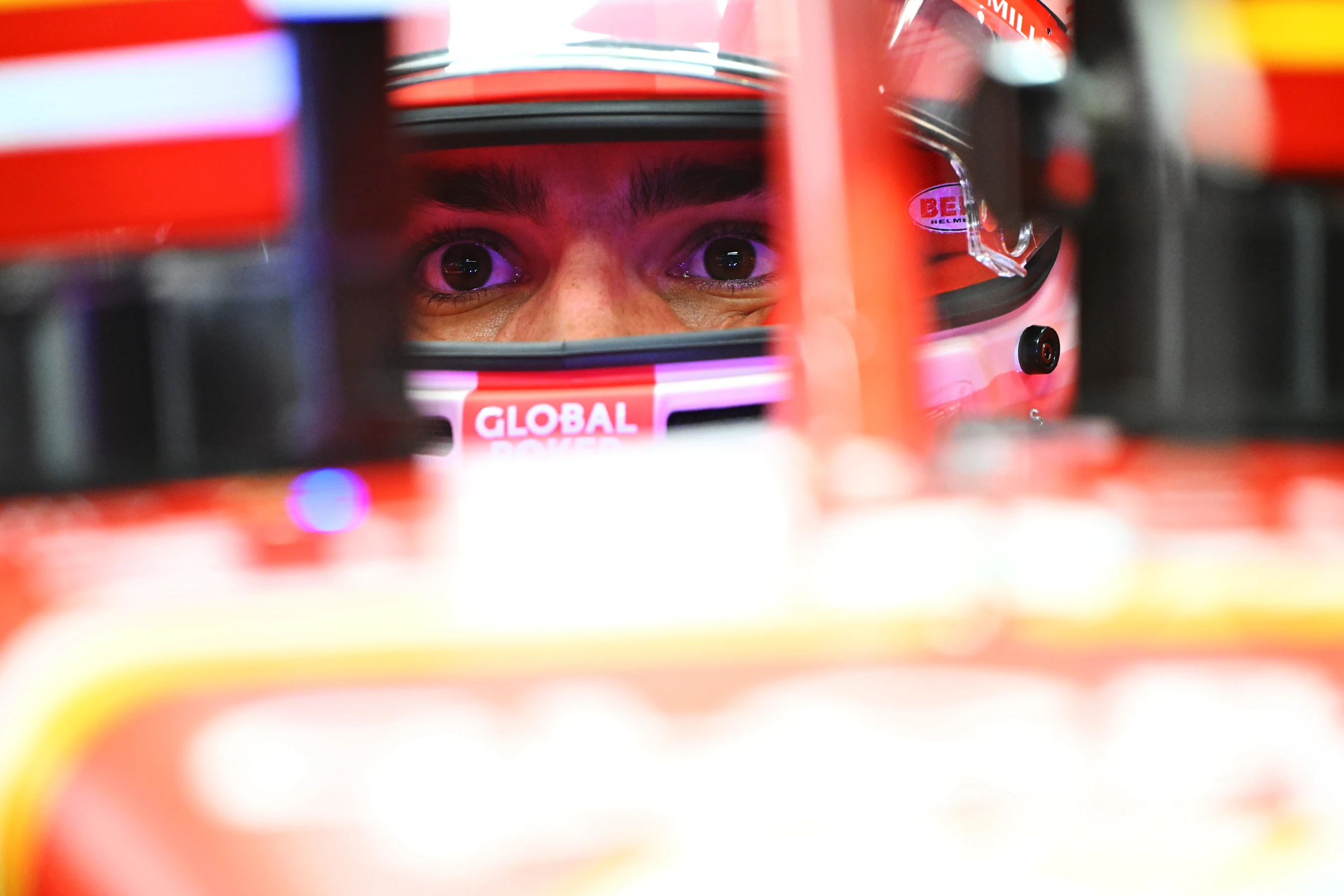 LAS VEGAS, NEVADA - NOVEMBER 22: Carlos Sainz of Spain and Ferrari prepares to drive in the garage