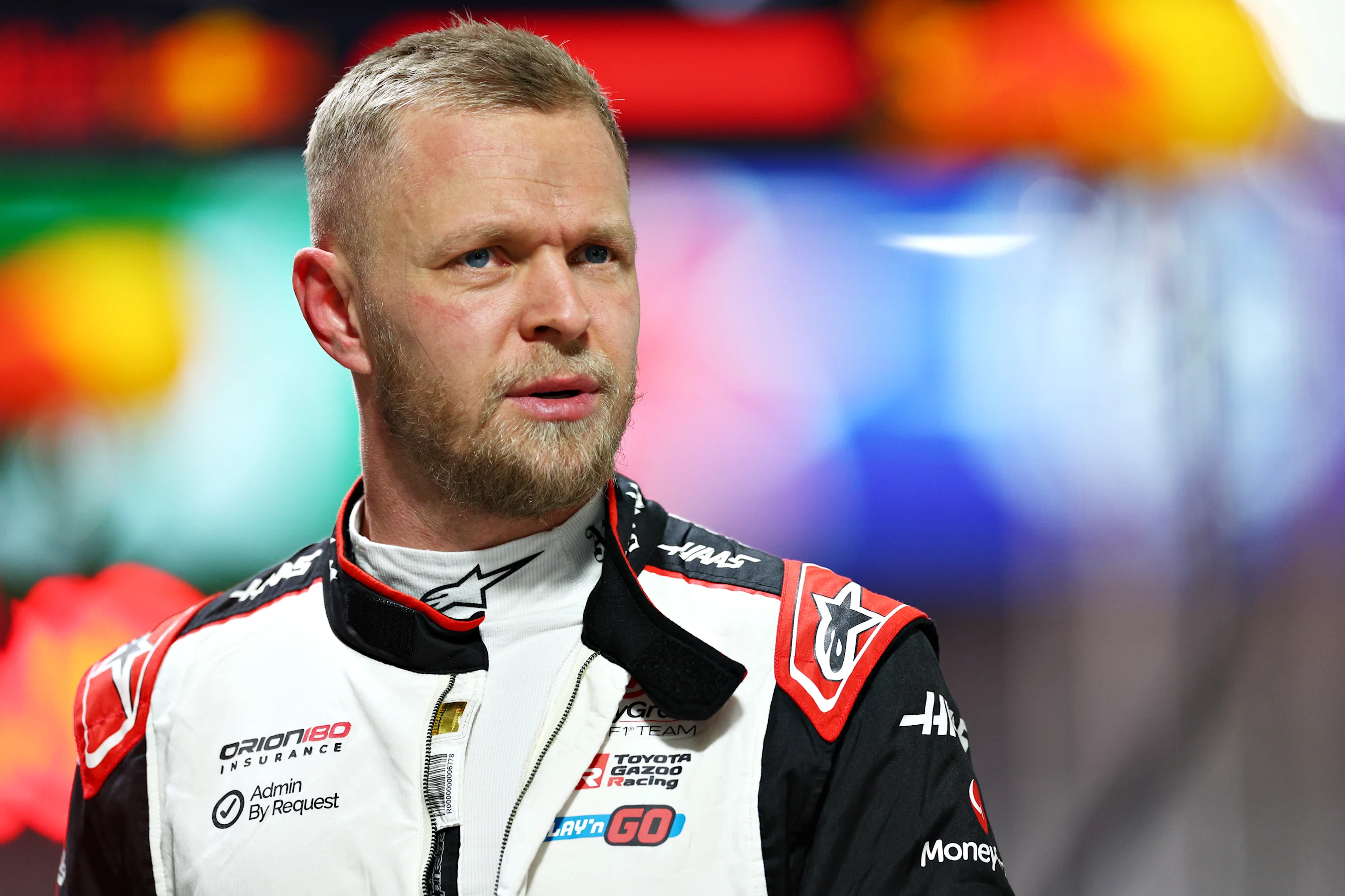 LAS VEGAS, NEVADA - NOVEMBER 22: 12th placed qualifier Kevin Magnussen of Denmark and Haas F1 walks
