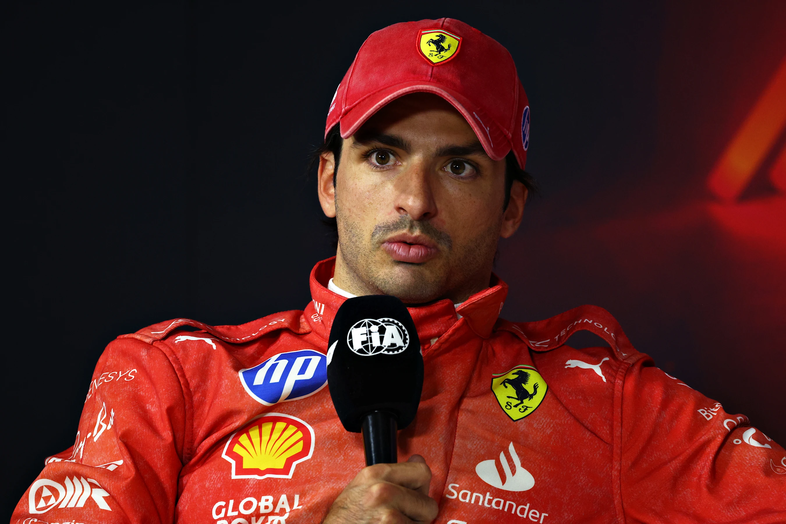LAS VEGAS, NEVADA - NOVEMBER 22: Second placed qualifier Carlos Sainz of Spain and Ferrari attends