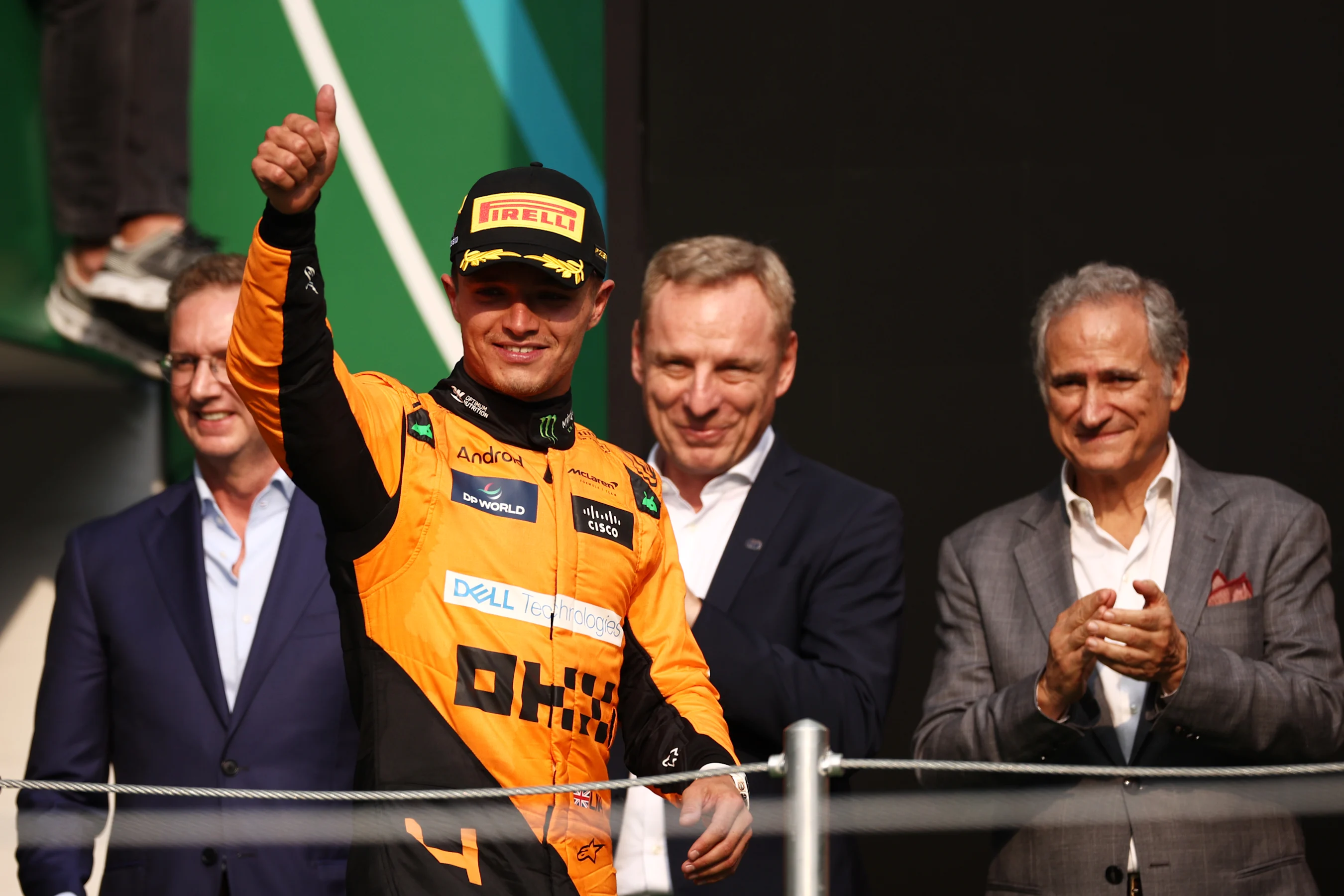 MEXICO CITY, MEXICO - OCTOBER 27: Second placed Lando Norris of Great Britain and McLaren