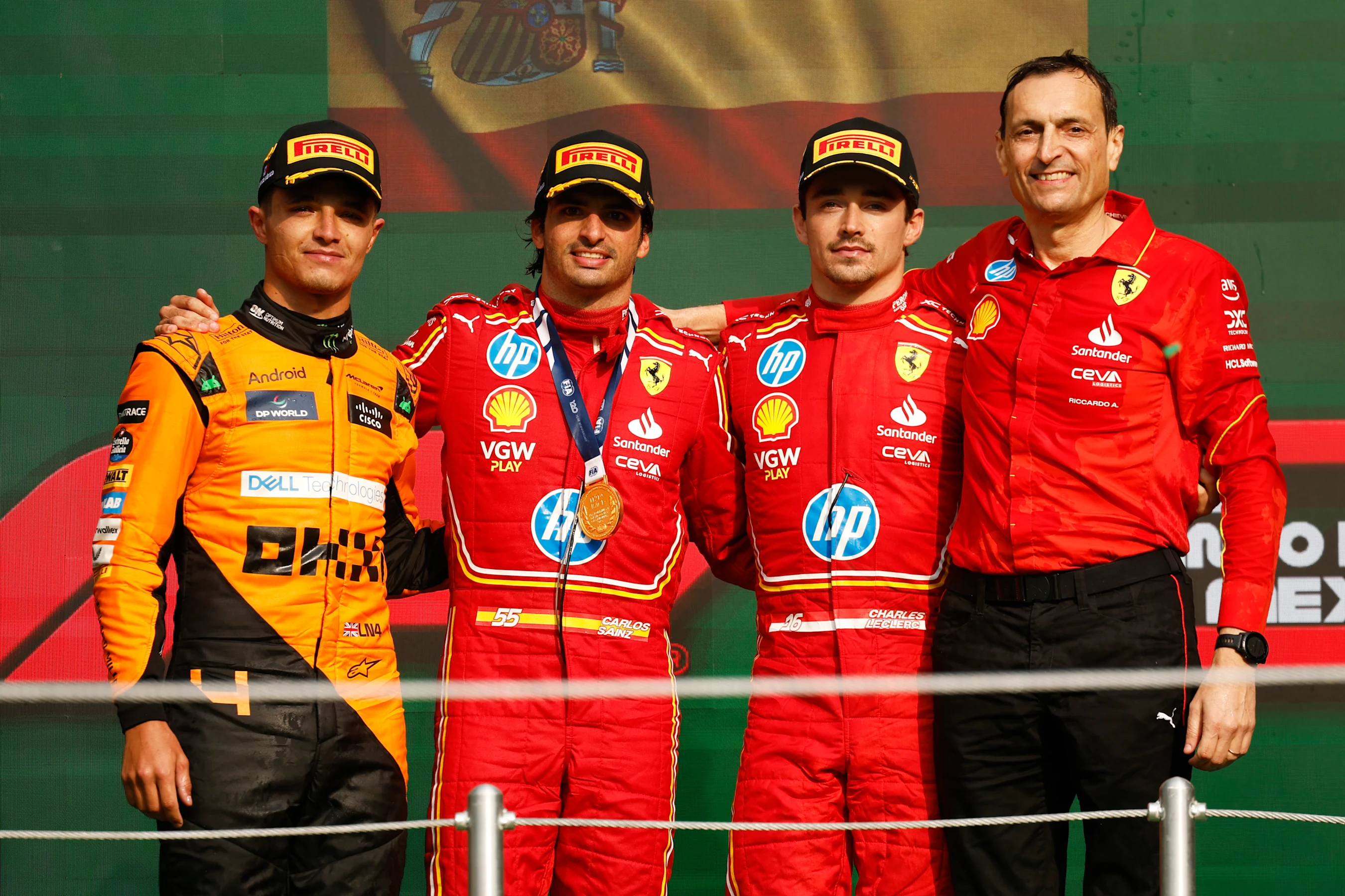 MEXICO CITY, MEXICO - OCTOBER 27: Race winner Carlos Sainz of Spain and Ferrari, Second placed