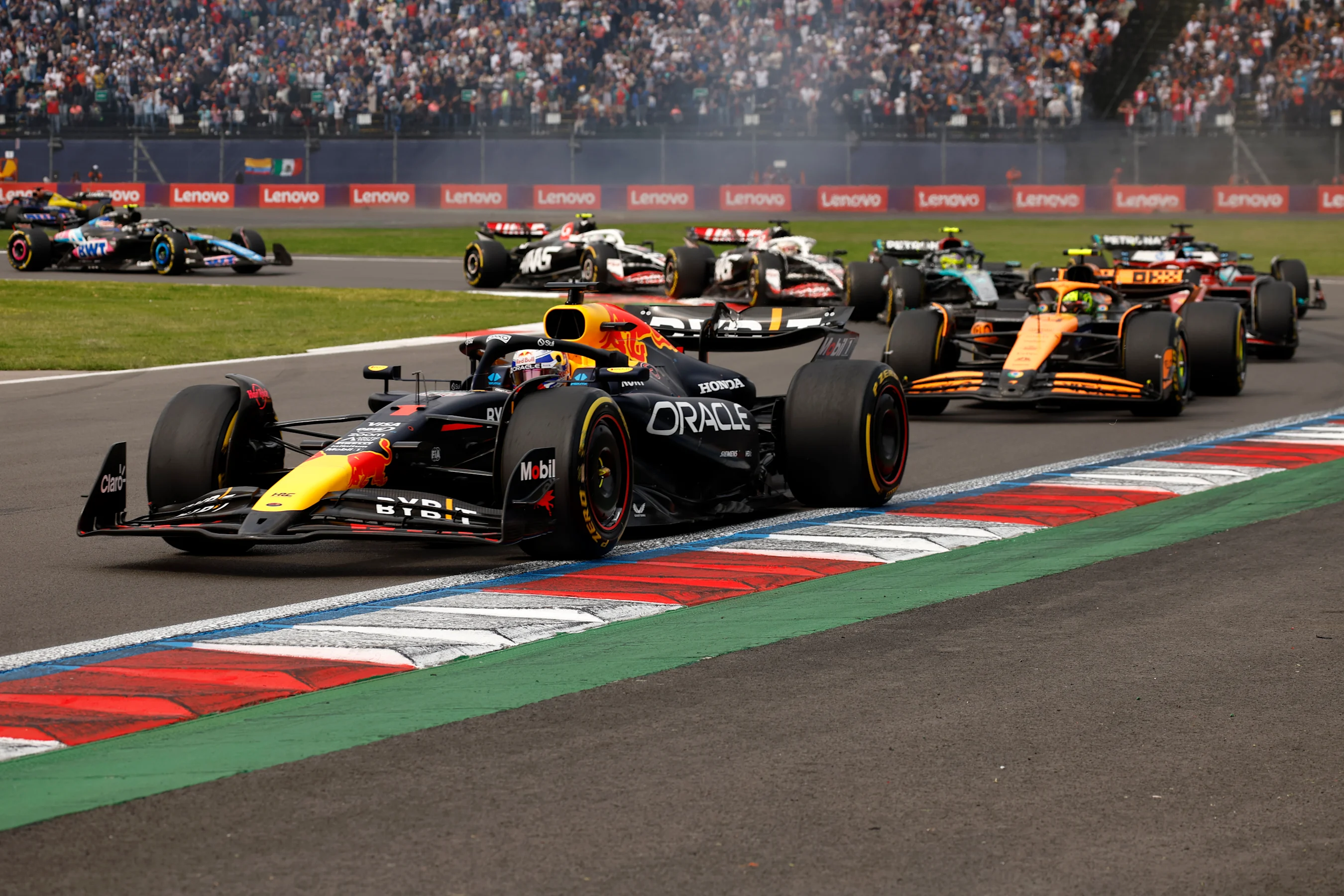 MEXICO CITY, MEXICO - OCTOBER 27: Max Verstappen of the Netherlands driving the (1) Oracle Red Bull