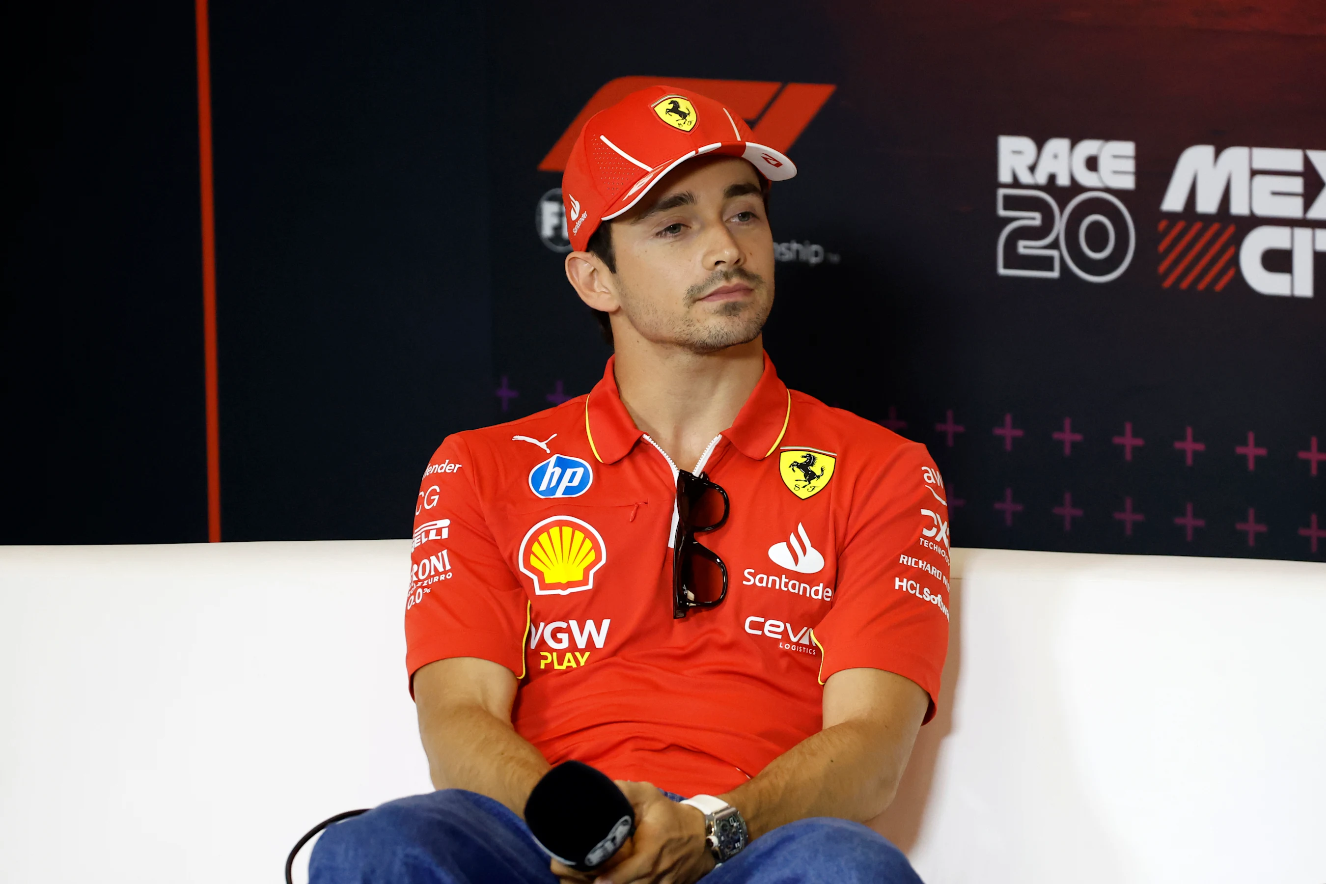MEXICO CITY, MEXICO - OCTOBER 24: Charles Leclerc of Monaco and Ferrari attends the Drivers Press