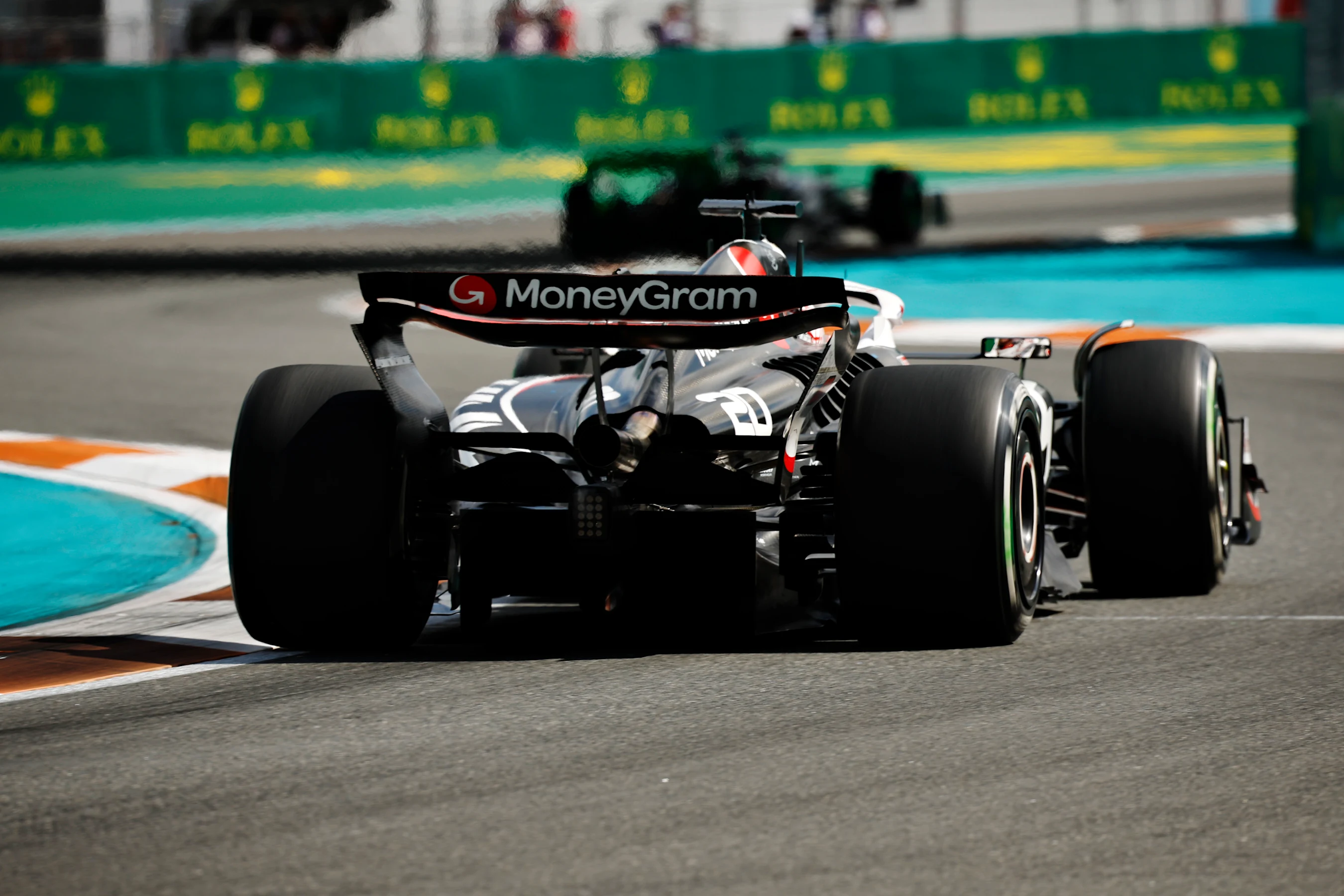 MIAMI, FLORIDA - MAY 05: Kevin Magnussen of Denmark driving the (20) Haas F1 VF-24 Ferrari on track