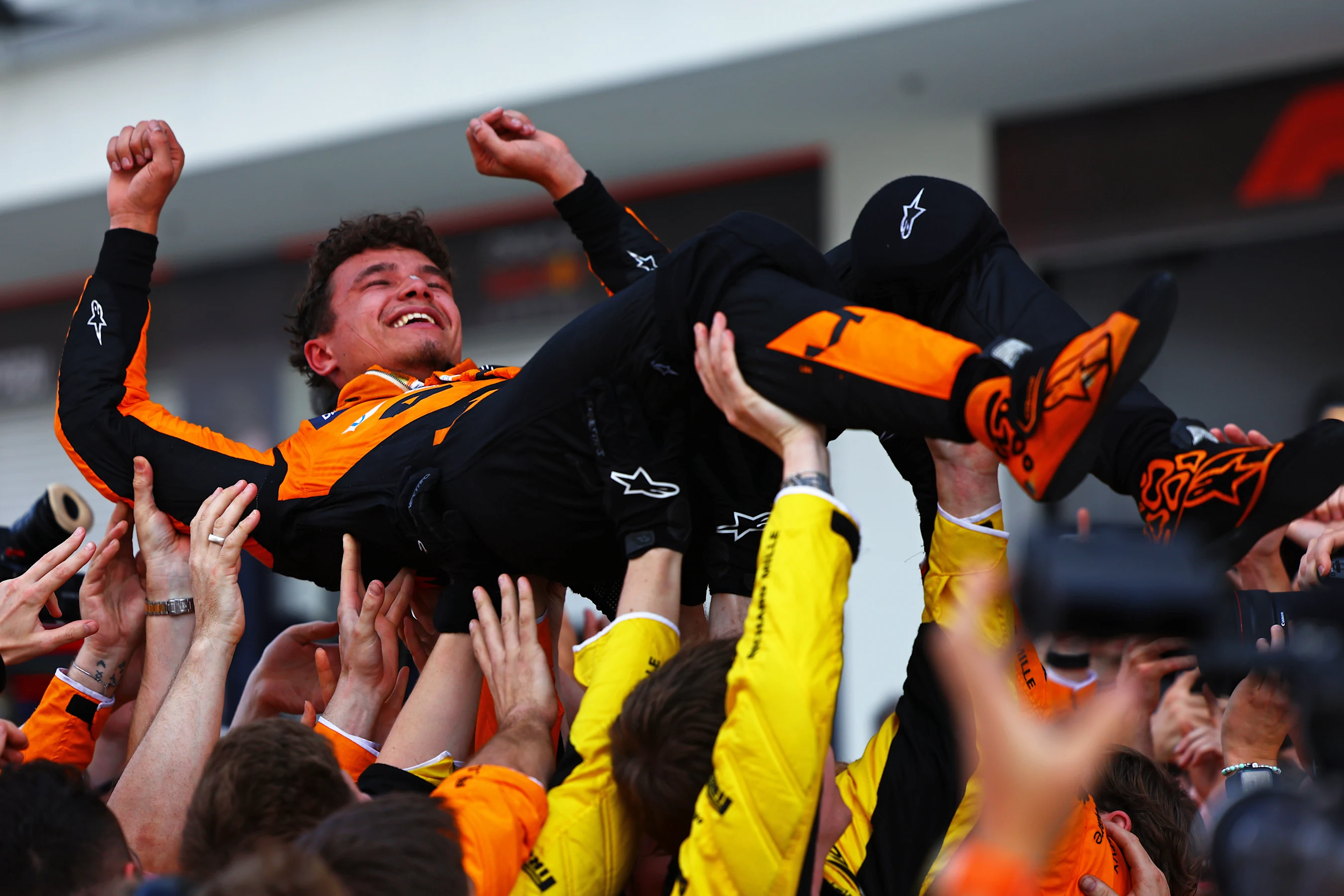 MIAMI, FLORIDA - MAY 05: Race winner Lando Norris of Great Britain and McLaren celebrates with his