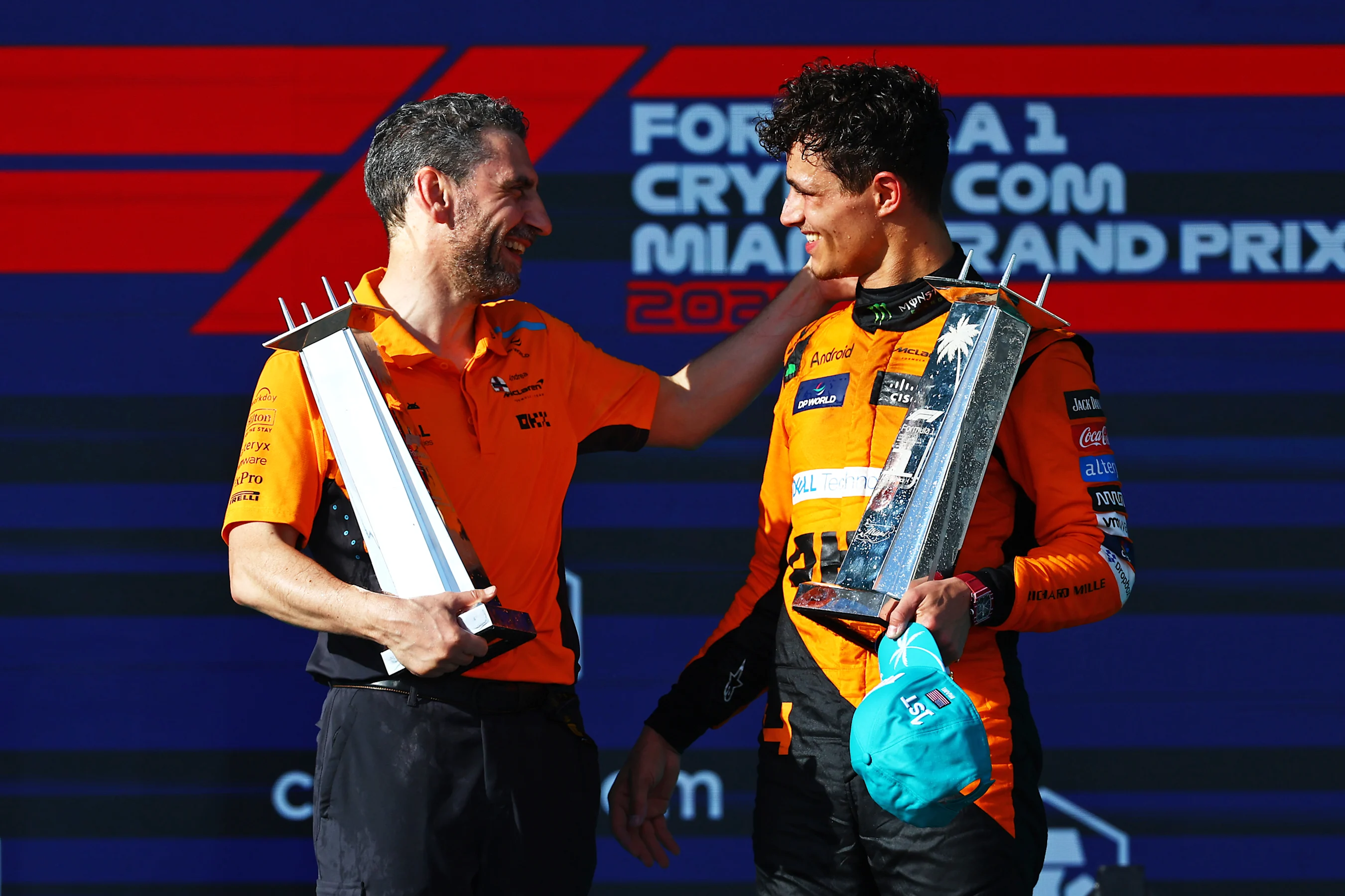 MIAMI, FLORIDA - MAY 05: Race winner Lando Norris of Great Britain and McLaren celebrates with