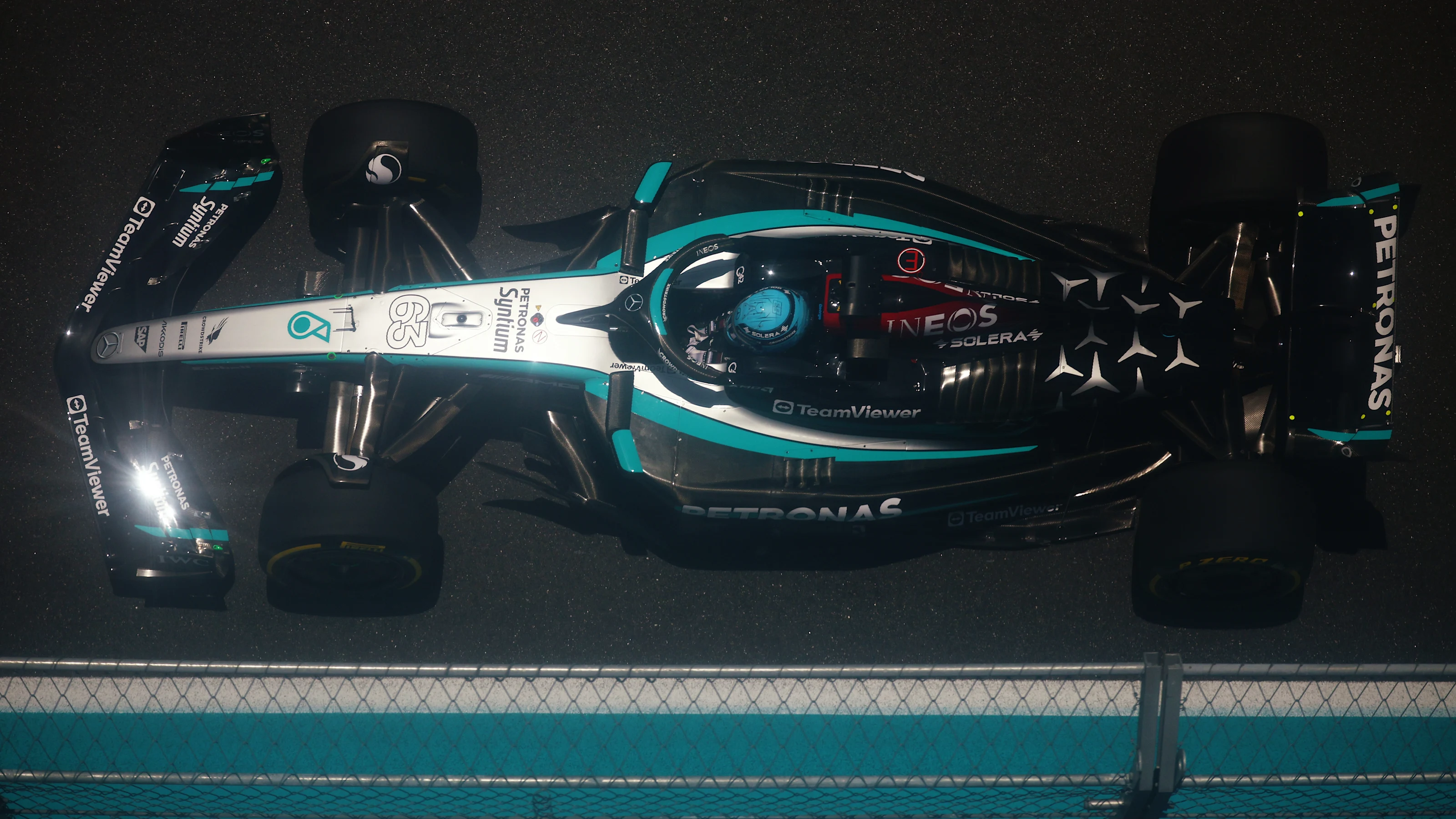 MIAMI, FLORIDA - MAY 03: George Russell of Great Britain driving the (63) Mercedes AMG Petronas F1