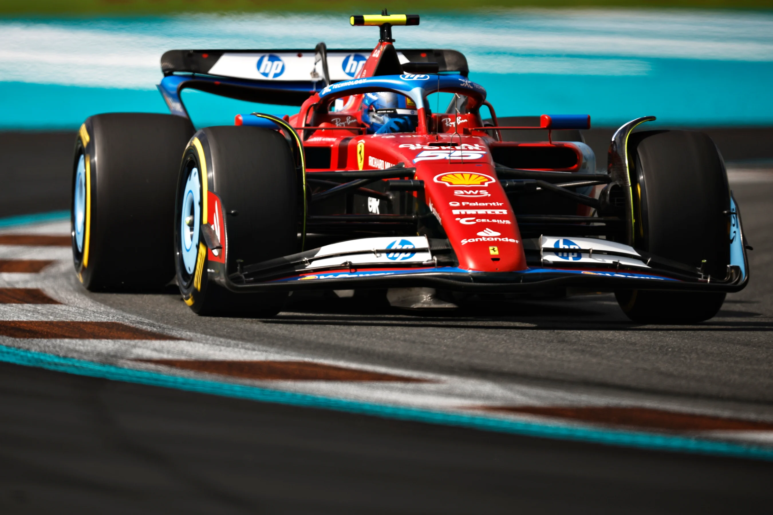MIAMI, FLORIDA - MAY 03: Carlos Sainz of Spain driving (55) the Ferrari SF-24 on track during