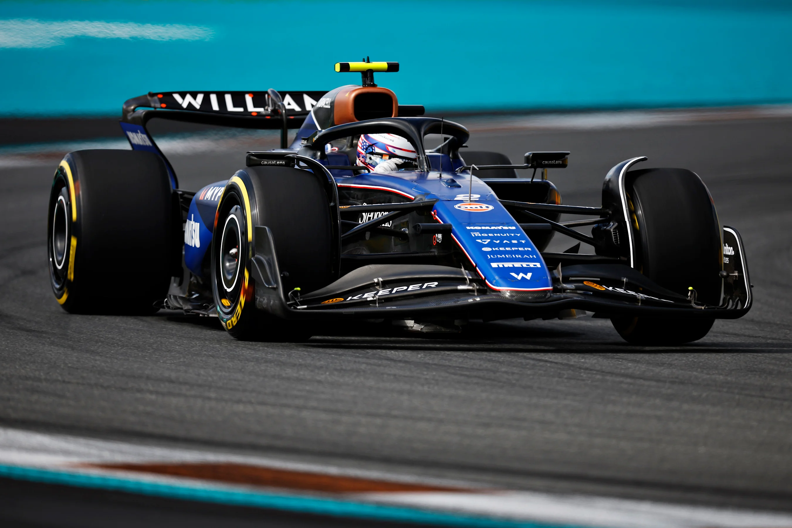 MIAMI, FLORIDA - MAY 03: Logan Sargeant of United States driving the (2) Williams FW46 Mercedes on