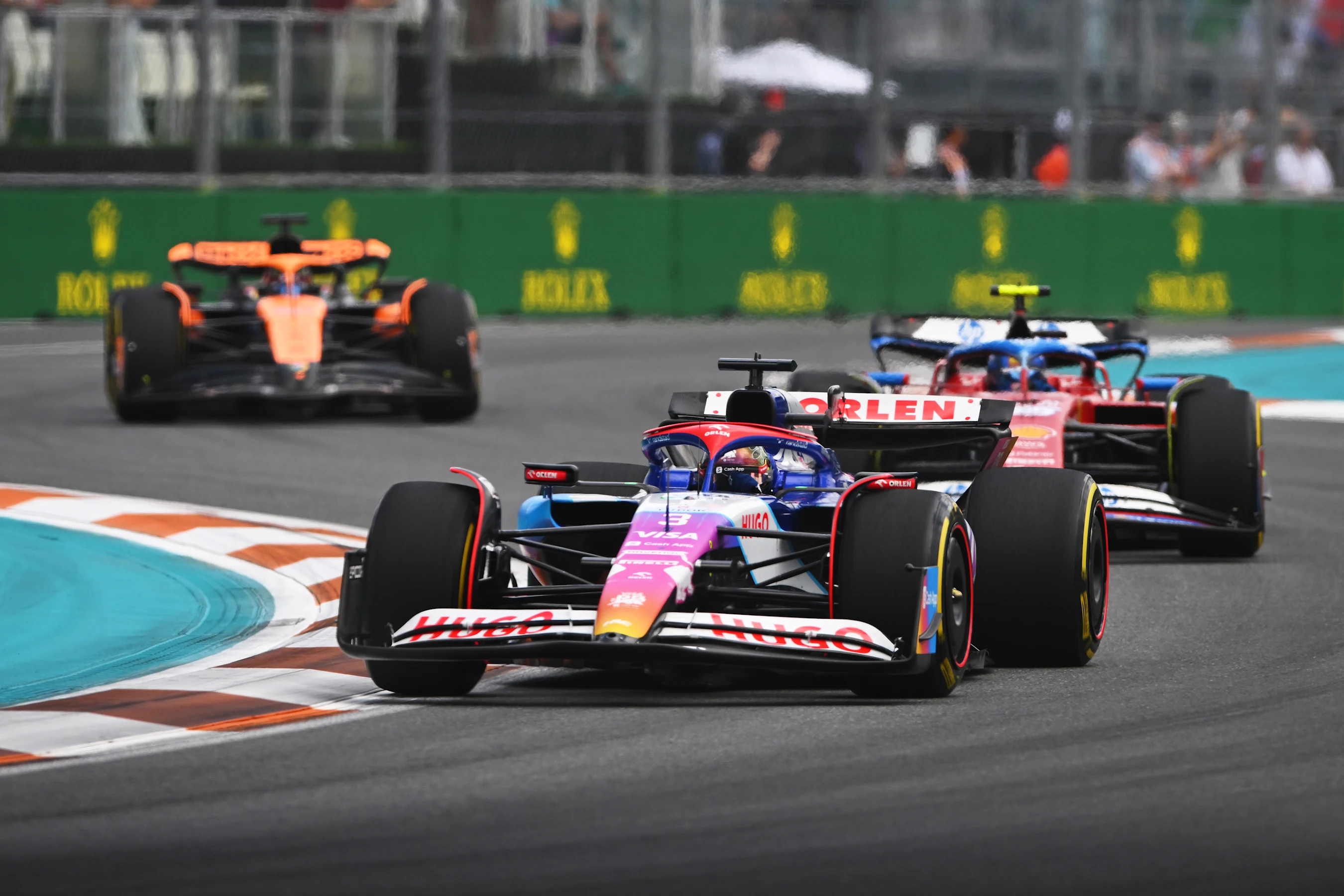 MIAMI, FLORIDA - MAY 04: Daniel Ricciardo of Australia driving the (3) Visa Cash App RB VCARB 01 on