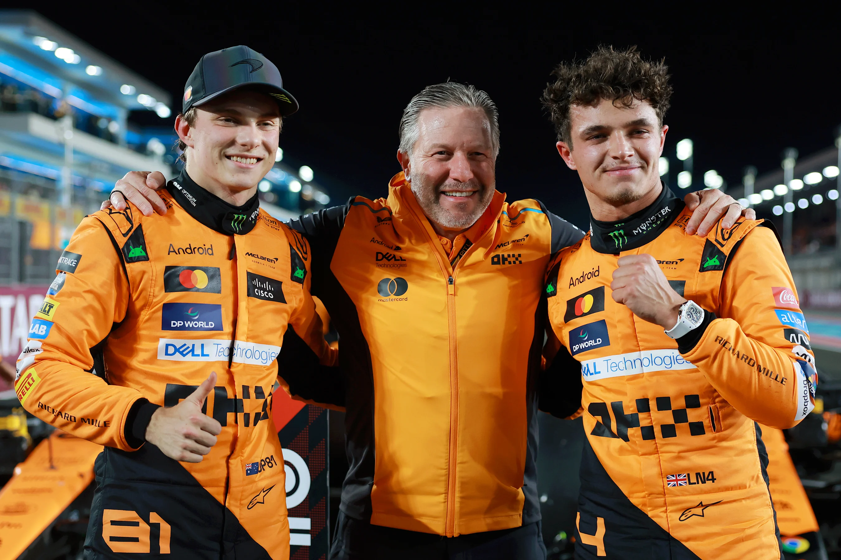 LUSAIL CITY, QATAR - NOVEMBER 30: Race winner Oscar Piastri of Australia and McLaren, McLaren Chief