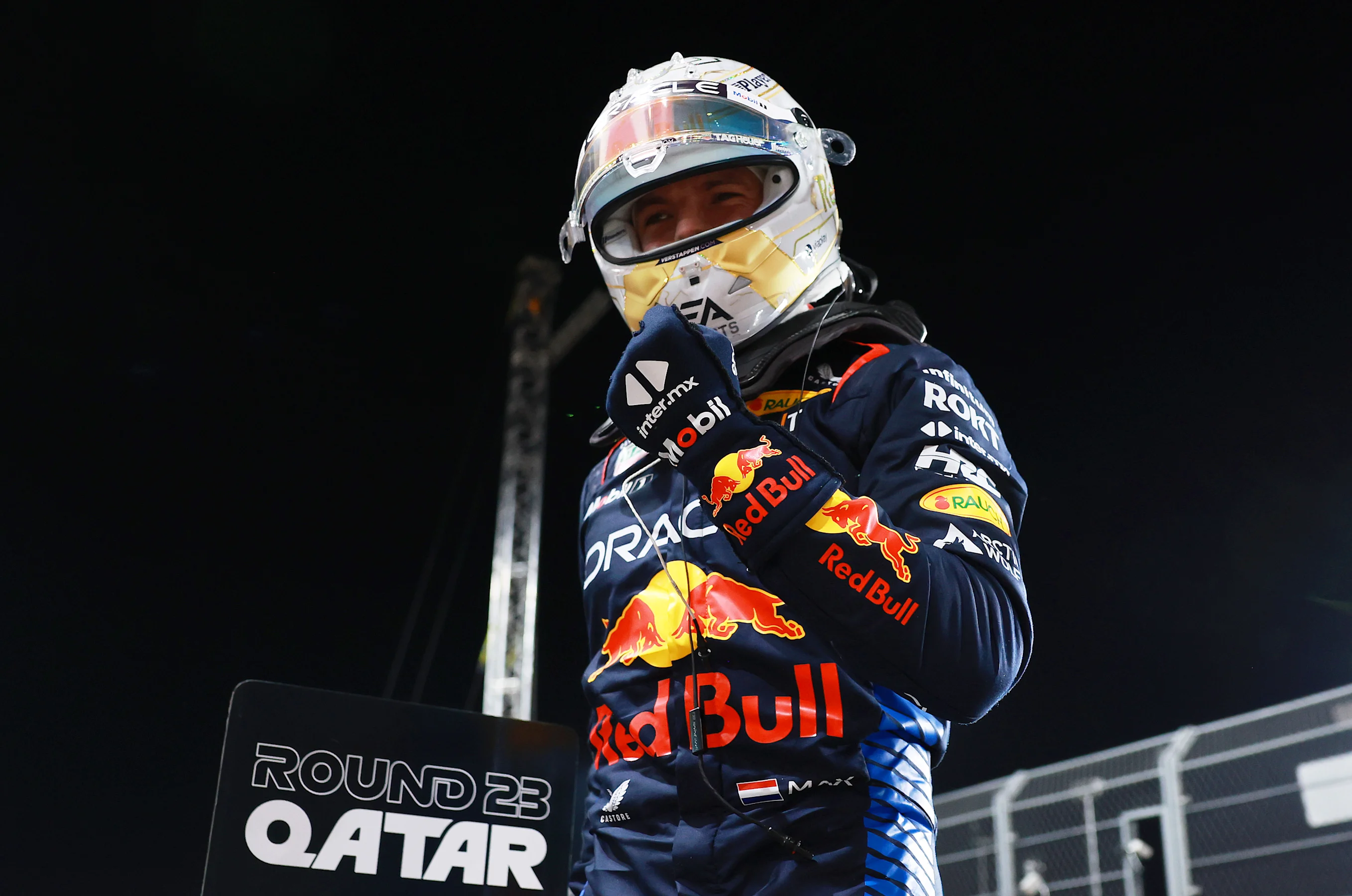 LUSAIL CITY, QATAR - NOVEMBER 30: Pole position qualifier Max Verstappen of the Netherlands and