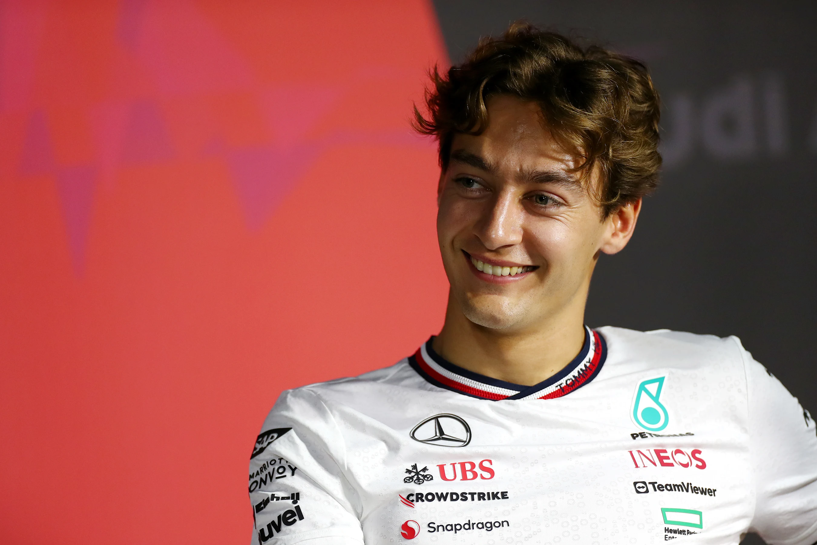 JEDDAH, SAUDI ARABIA - MARCH 06: George Russell of Great Britain and Mercedes attends the Drivers