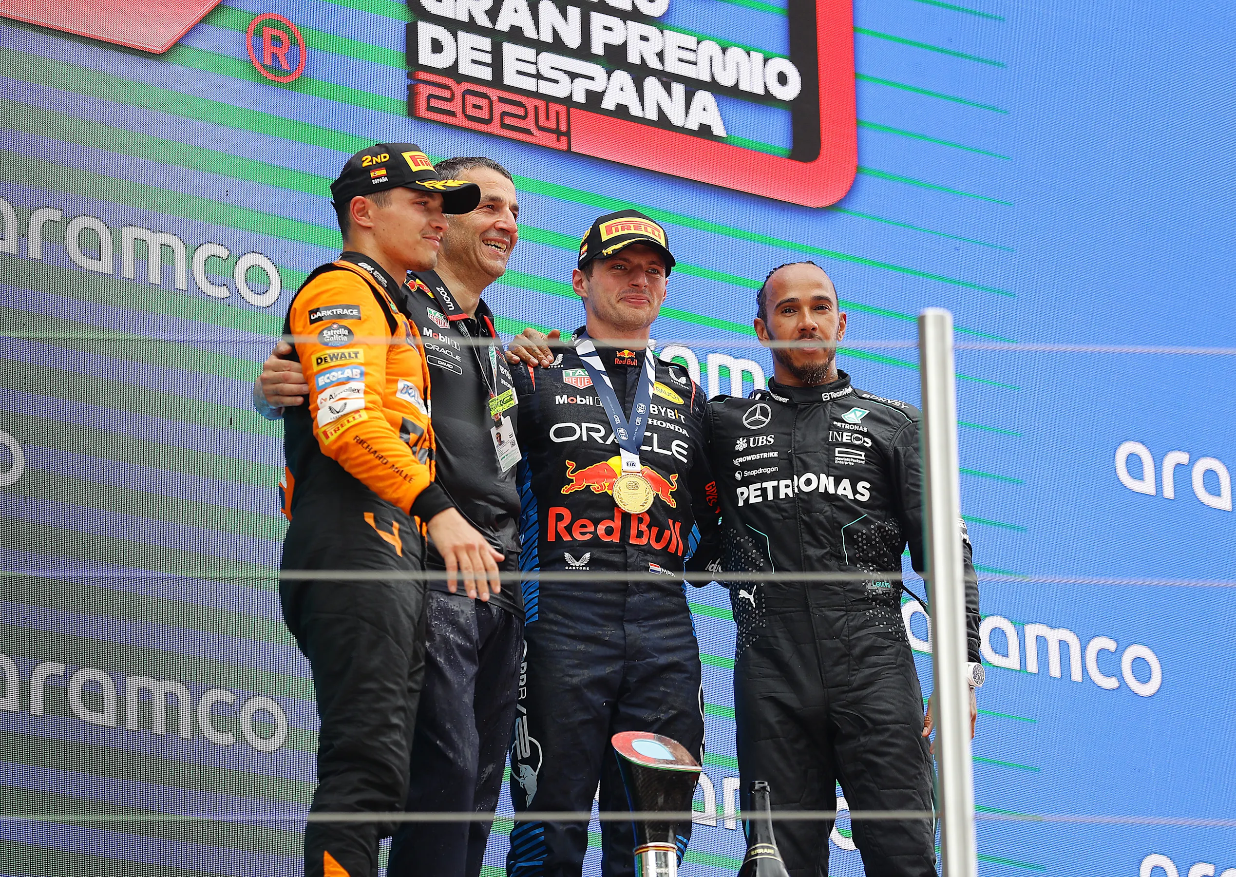 BARCELONA, SPAIN - JUNE 23: Race winner Max Verstappen of the Netherlands and Oracle Red Bull