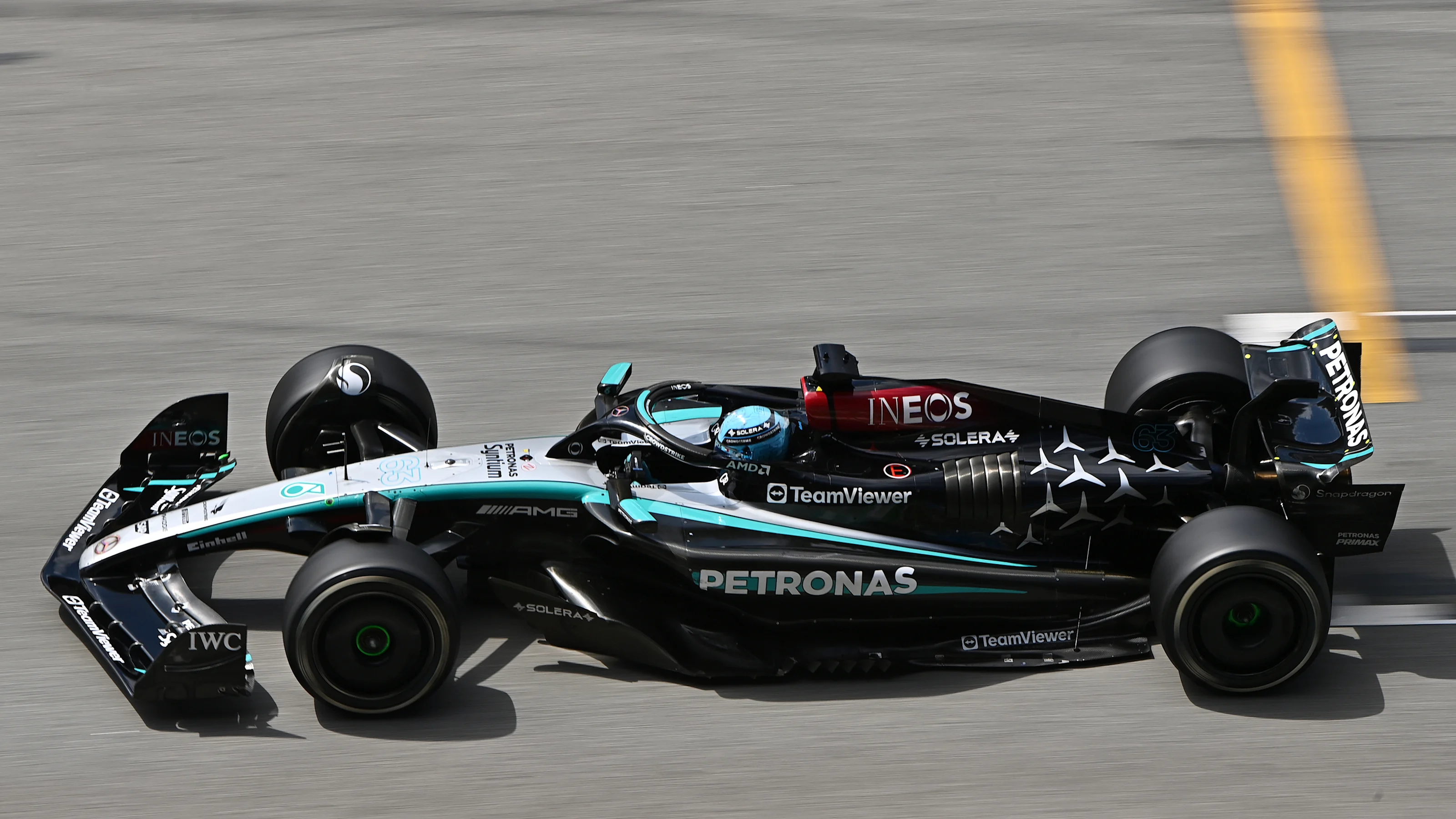 BARCELONA, SPAIN - JUNE 23: George Russell of Great Britain driving the (63) Mercedes AMG Petronas