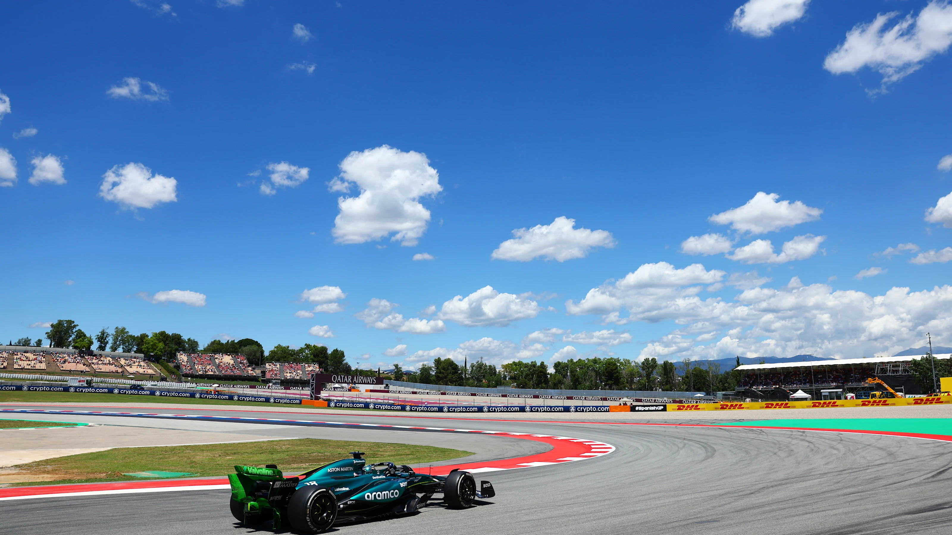 BARCELONA, SPAIN - JUNE 21: Lance Stroll of Canada driving the (18) Aston Martin AMR24 Mercedes on