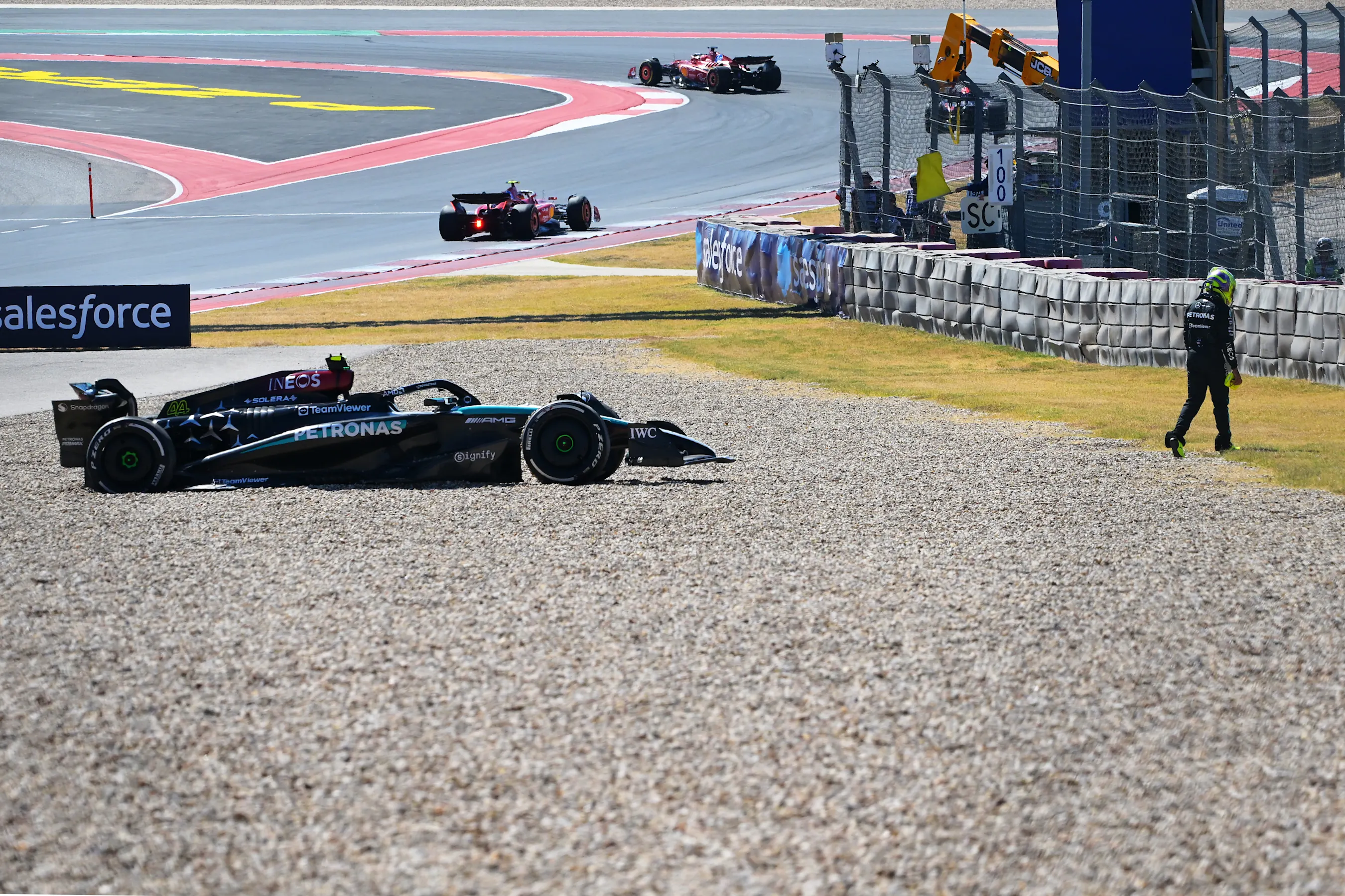 AUSTIN, TEXAS - OCTOBER 20: Lewis Hamilton of Great Britain driving the (44) Mercedes AMG Petronas