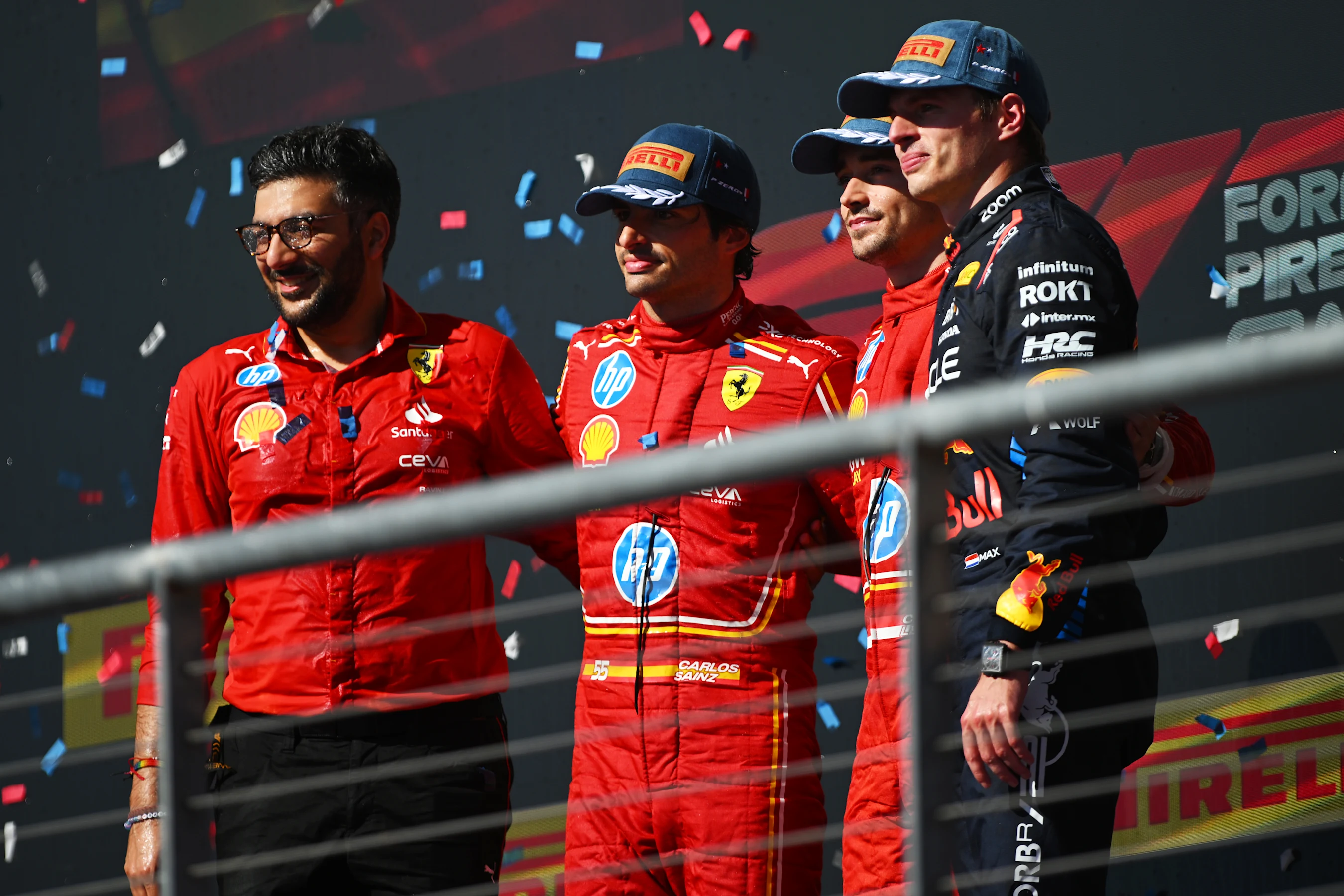 AUSTIN, TEXAS - OCTOBER 20: Race winner Charles Leclerc of Monaco and Ferrari, Second placed Carlos
