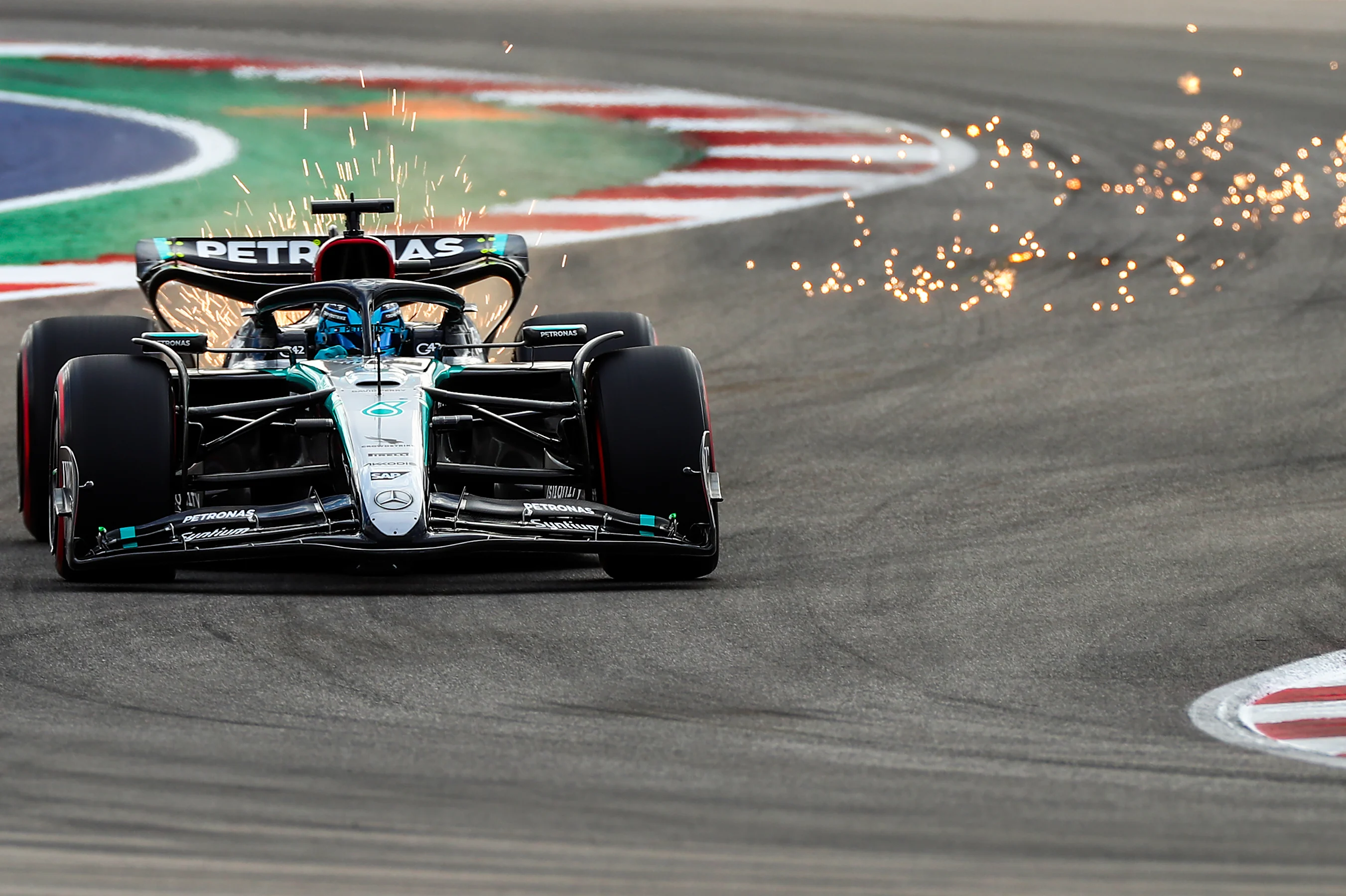 AUSTIN, TEXAS - OCTOBER 18: George Russell of Mercedes and Great Britain during sprint qualifying