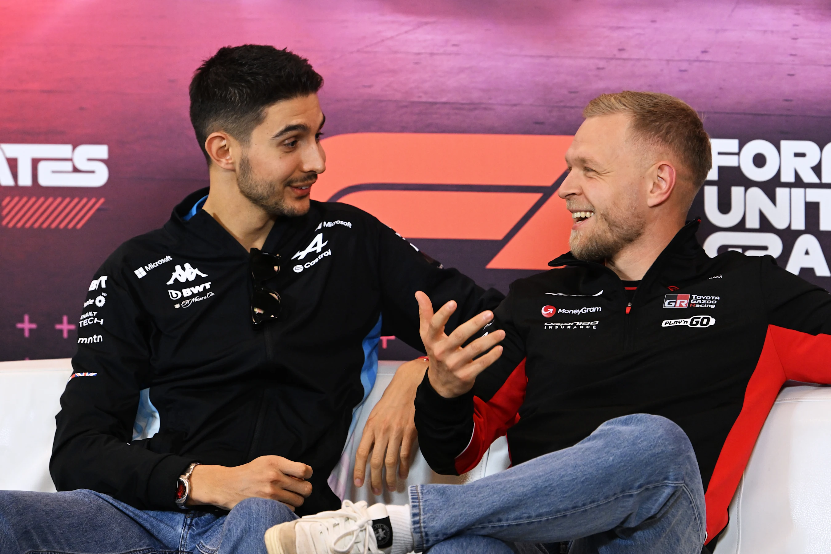 AUSTIN, TEXAS - OCTOBER 17: Esteban Ocon of France and Alpine F1 and Kevin Magnussen of Denmark and