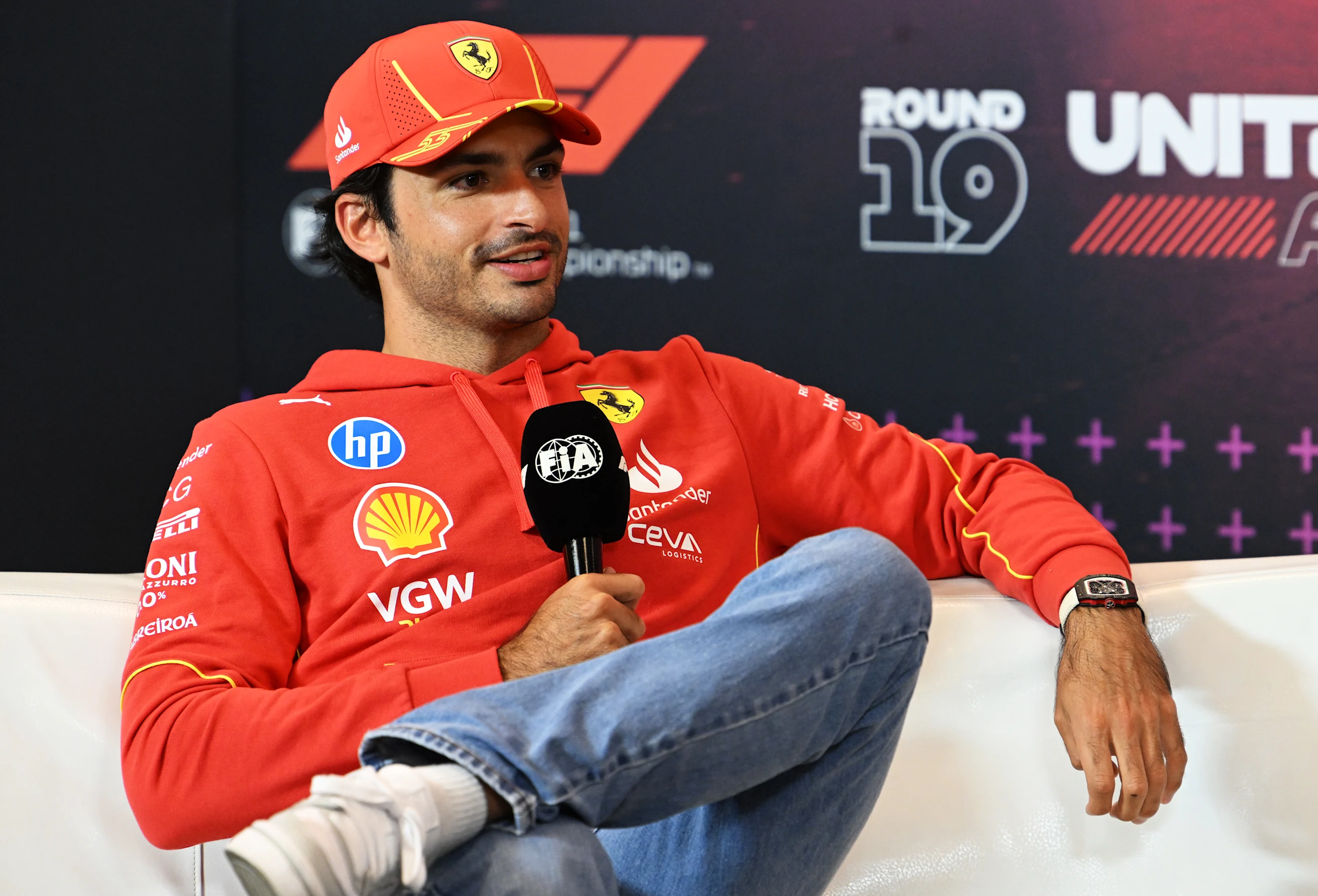 AUSTIN, TEXAS - OCTOBER 17: Carlos Sainz of Spain and Ferrari attends the Drivers Press Conference