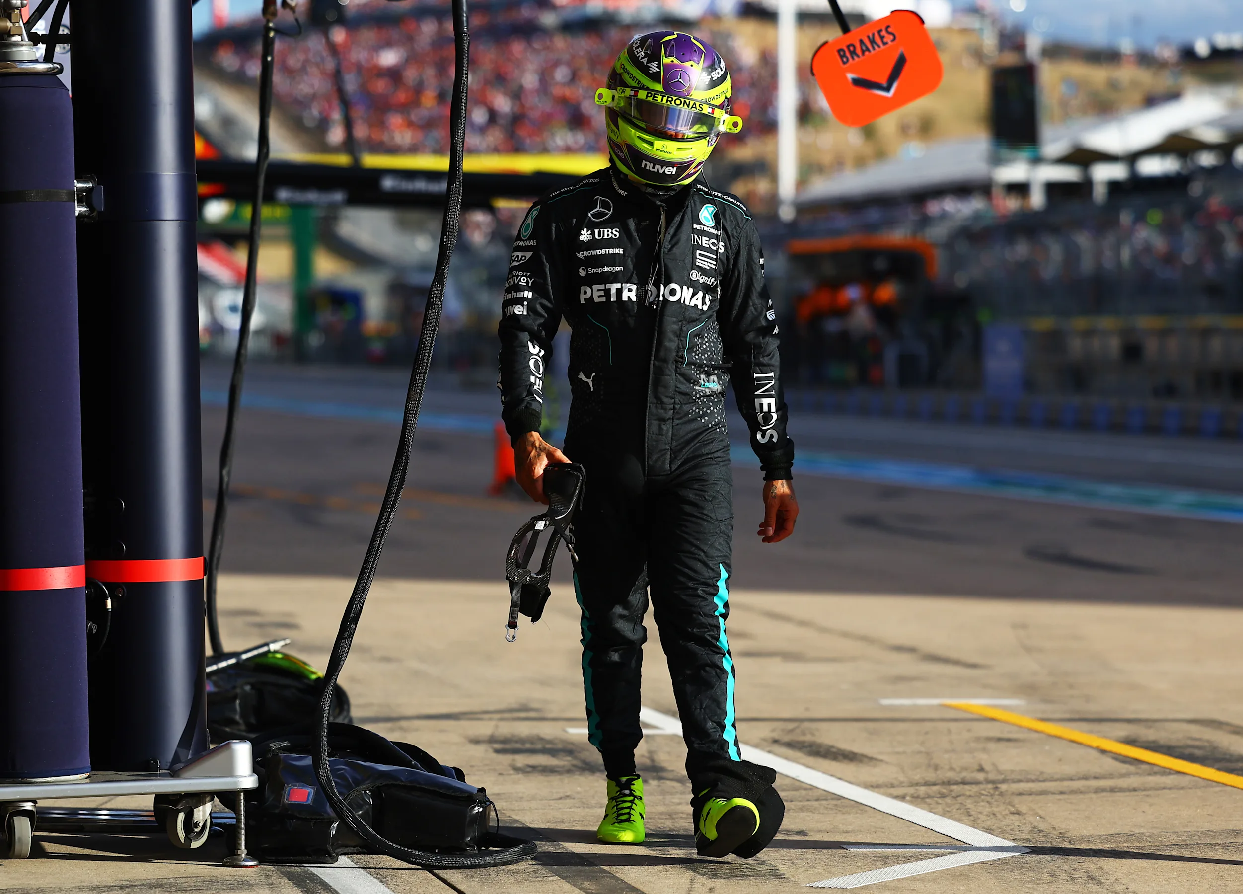 AUSTIN, TEXAS - OCTOBER 19: 19th placed qualifier Lewis Hamilton of Great Britain and Mercedes