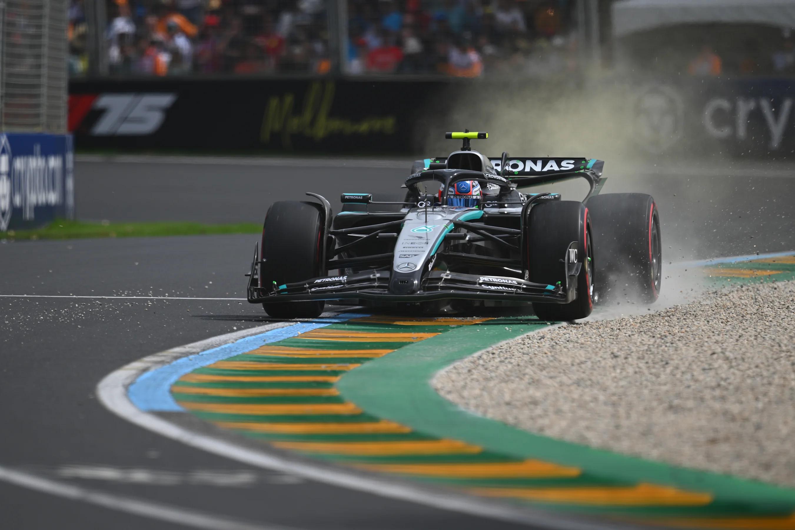 MELBOURNE, AUSTRALIA - MARCH 15: Andrea Kimi Antonelli of Italy driving the (12) Mercedes AMG