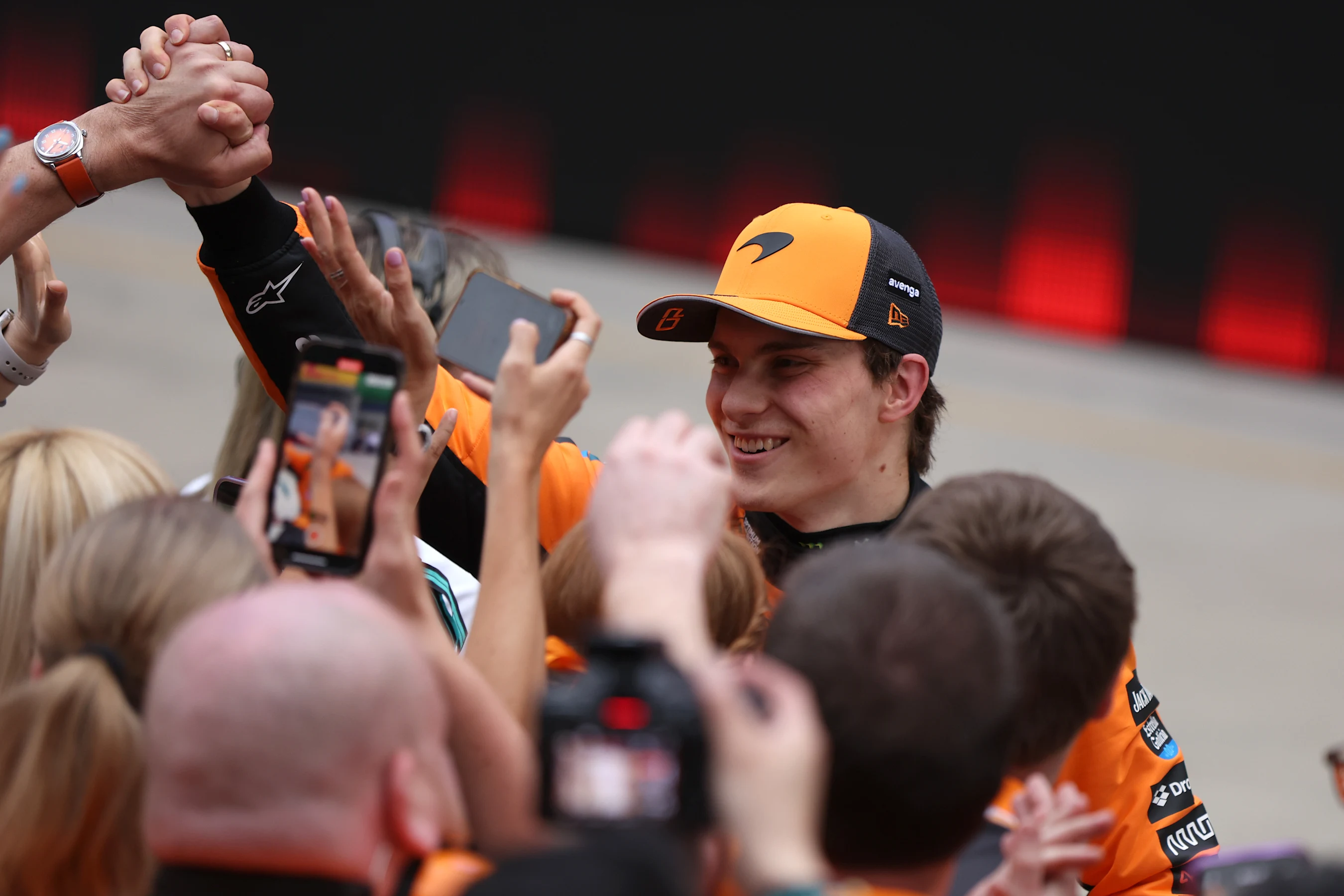 SHANGHAI, CHINA - MARCH 23: Race winner Oscar Piastri of Australia and McLaren celebrates in parc