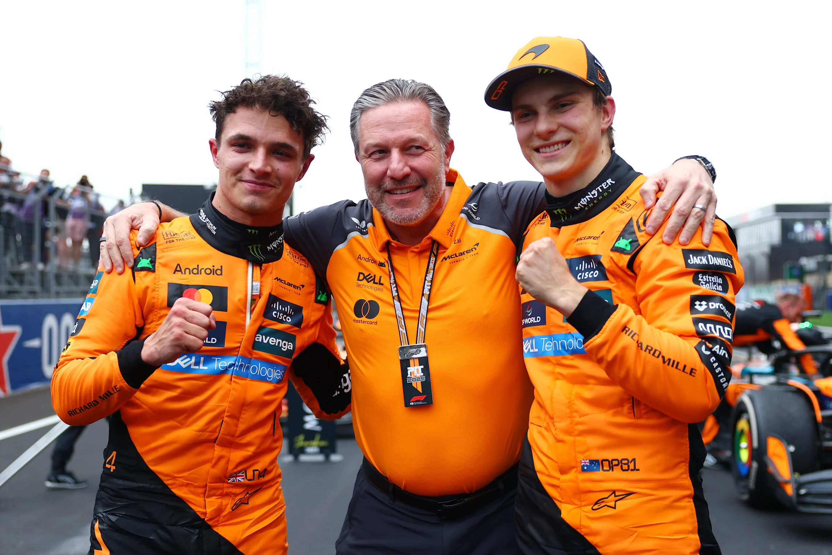 SHANGHAI, CHINA - MARCH 23: Second placed Lando Norris of Great Britain and McLaren Zak Brown,