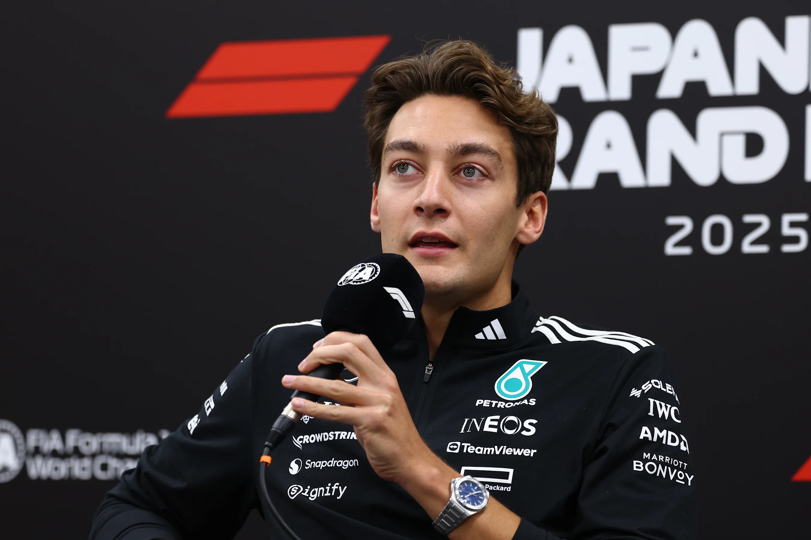 SUZUKA, JAPAN - APRIL 03: George Russell of Great Britain and Mercedes AMG Petronas F1 Team in the