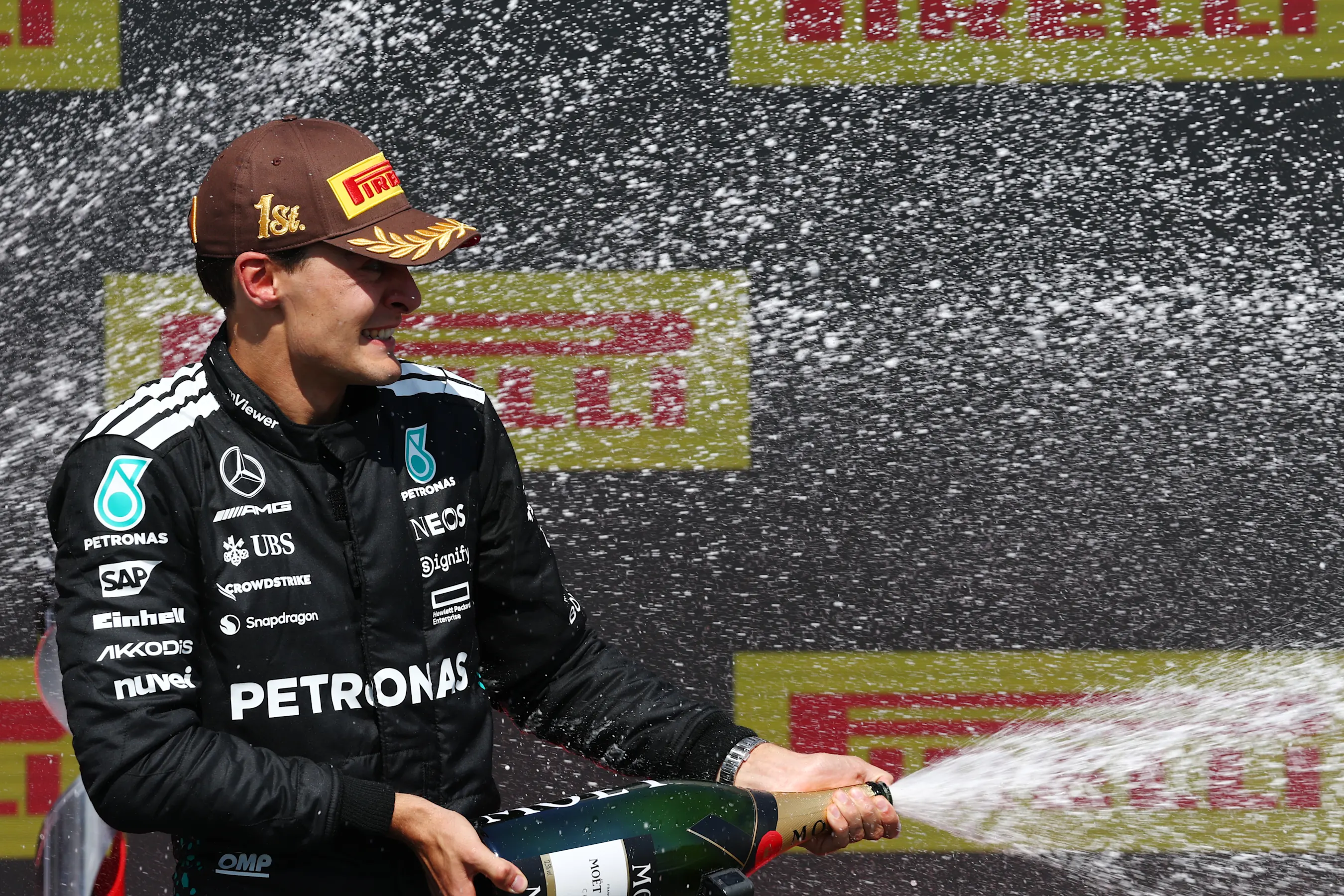 MONTREAL, QUEBEC - JUNE 15: Race winner George Russell of Great Britain and Mercedes AMG Petronas