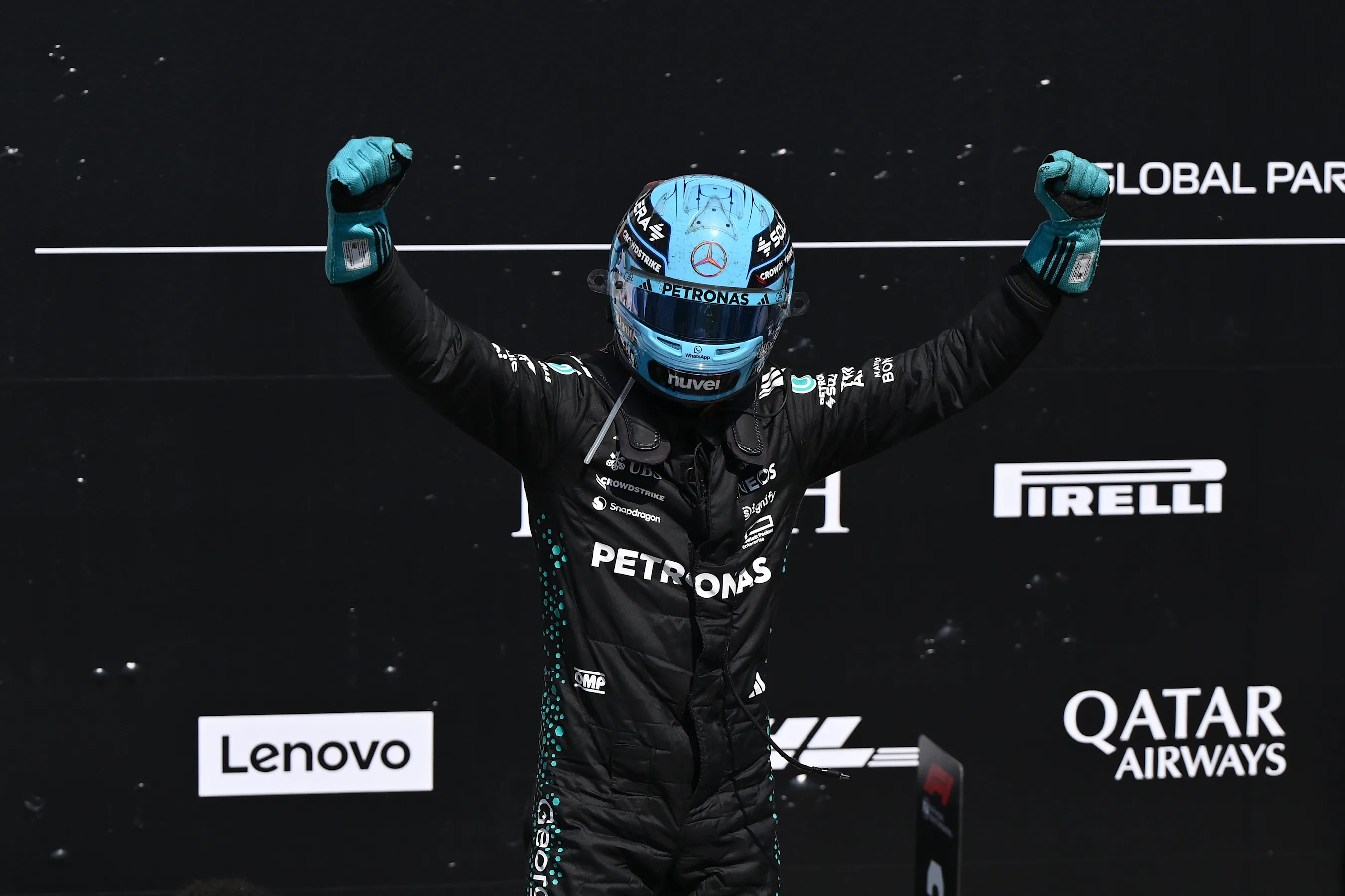 MONTREAL, QUEBEC - JUNE 15: Race winner George Russell of Great Britain and Mercedes AMG Petronas