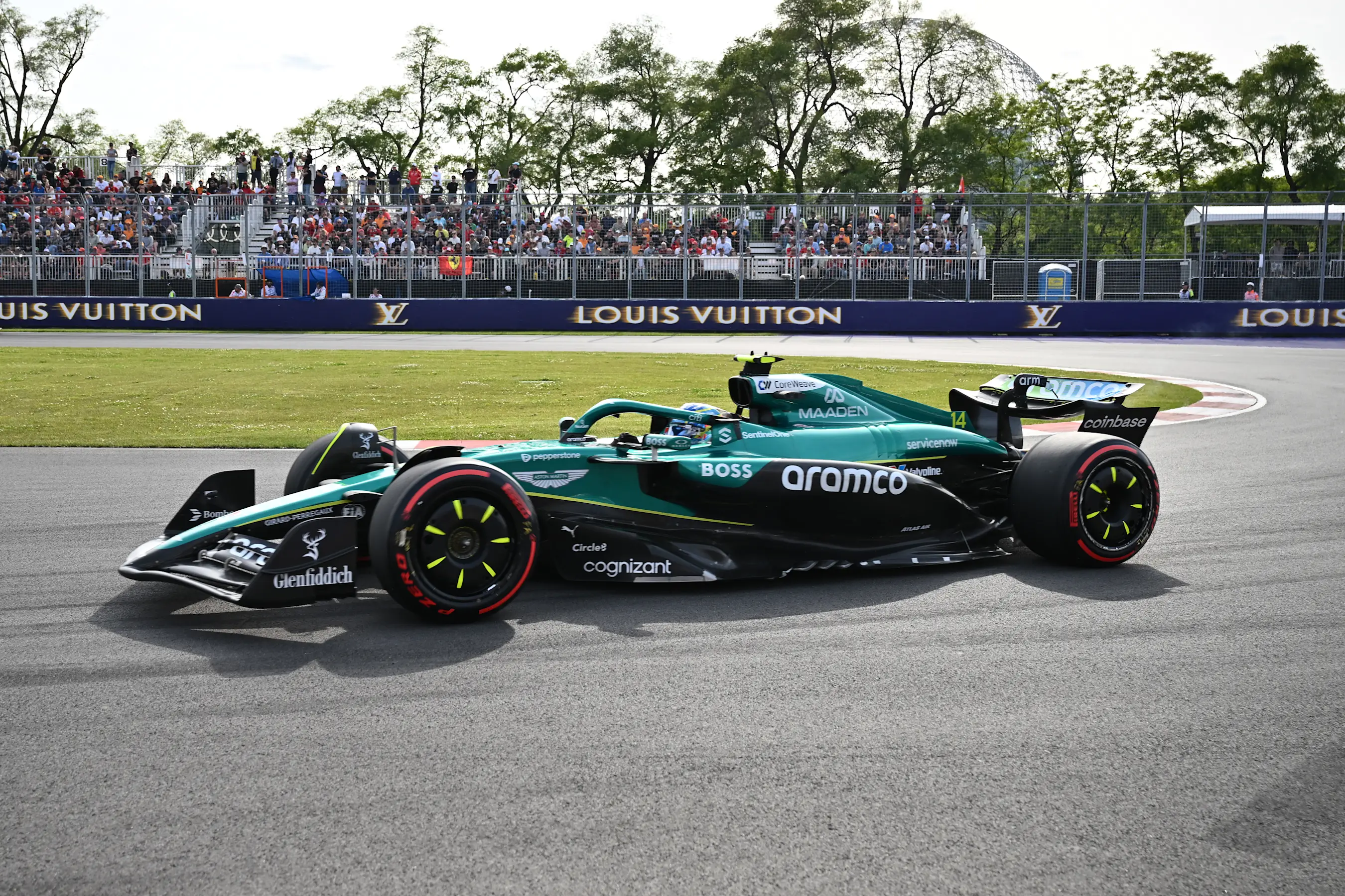 MONTREAL, QUEBEC - JUNE 13: Fernando Alonso of Spain driving the (14) Aston Martin F1 Team AMR25