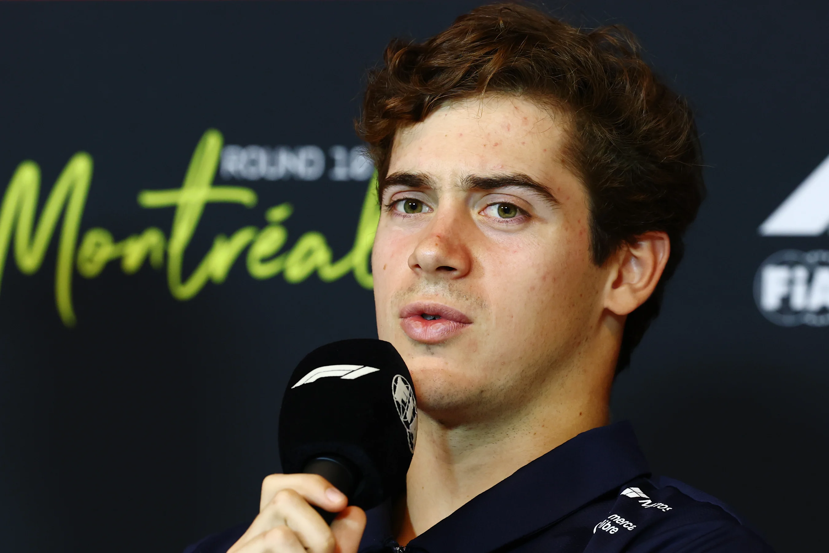 MONTREAL, QUEBEC - JUNE 12: Franco Colapinto of Argentina and Alpine F1 speaks in the Drivers Press